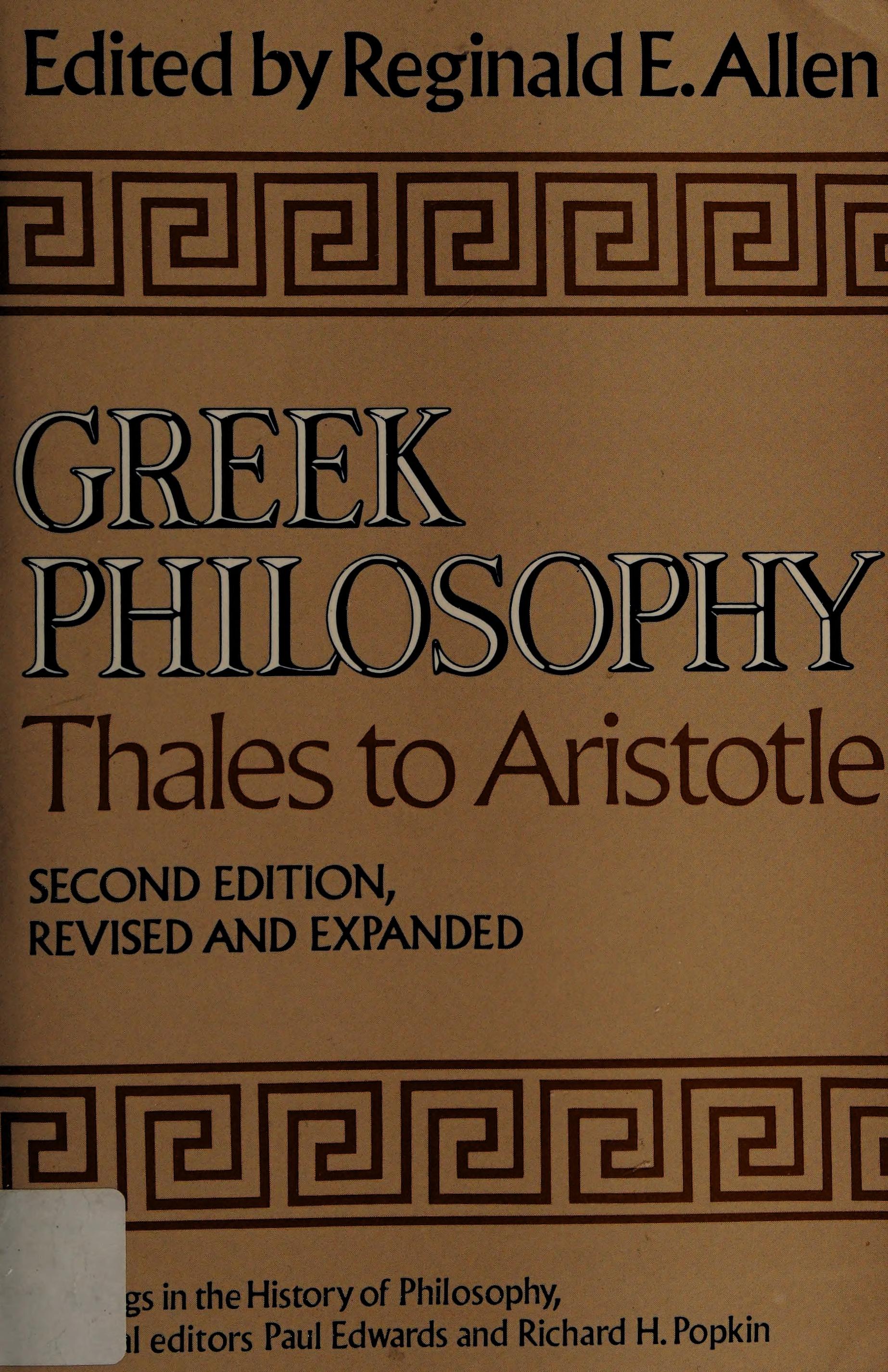 Greek Philosophy: Thales to Aristotle. Readings in the History of Philosophy. Second Edition, Revised and Expanded.