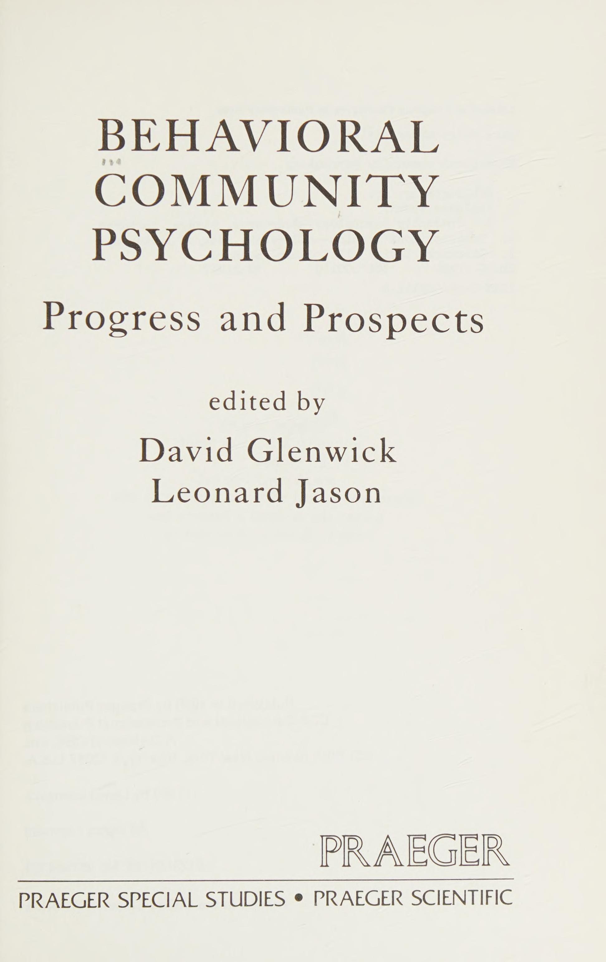 Behavioral community psychology: Progress and prospects