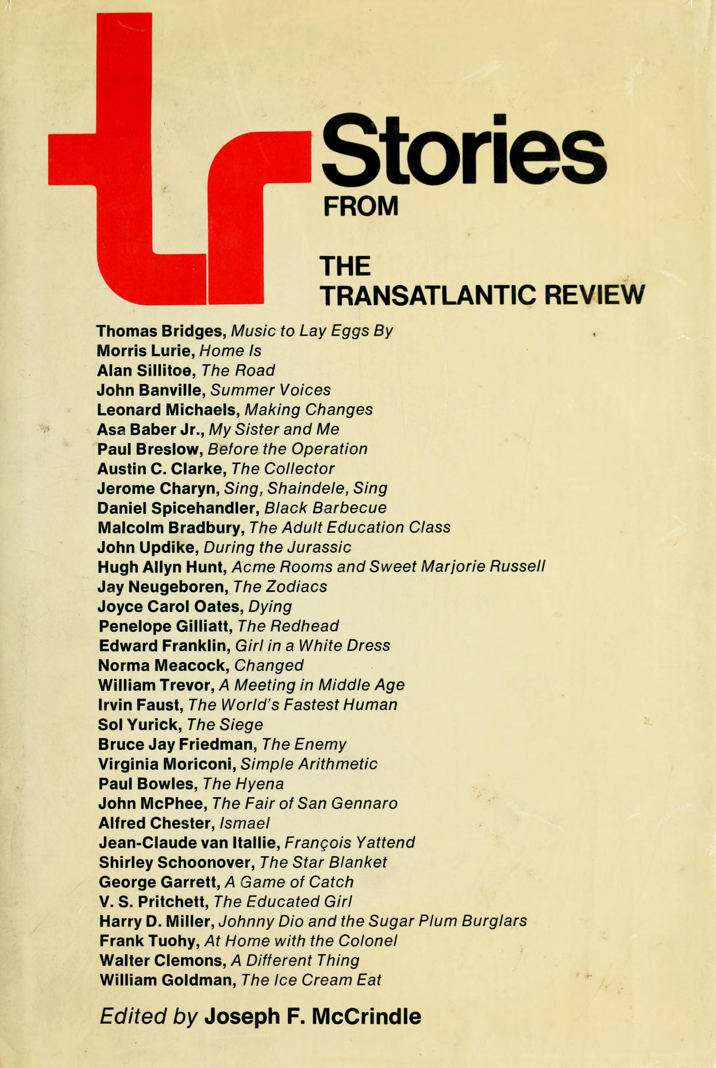 Stories from the Transatlantic Review. Edited by Joseph F. McCrindle