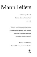 The Hesse-Mann Letters the Correspondence of Hermann Hesse and Thomas Mann 1910-1955