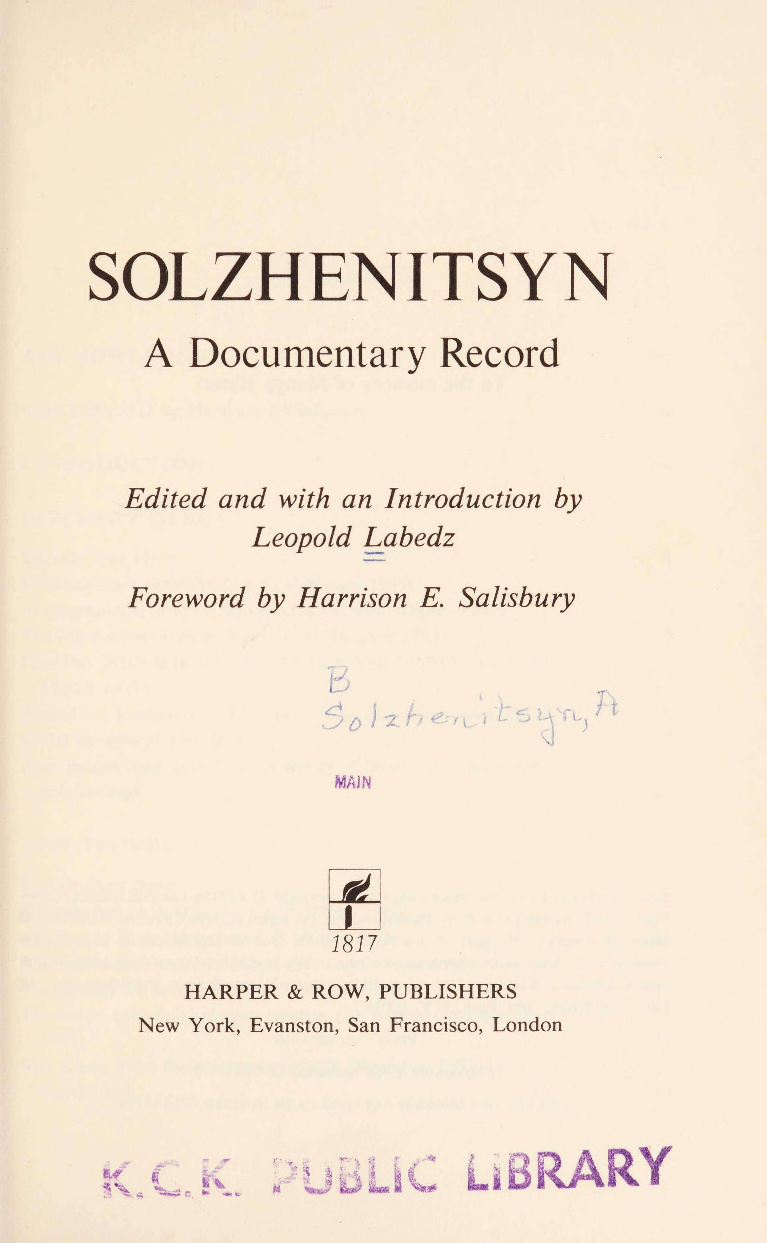 Solzhenitsyn: A Documentary Record