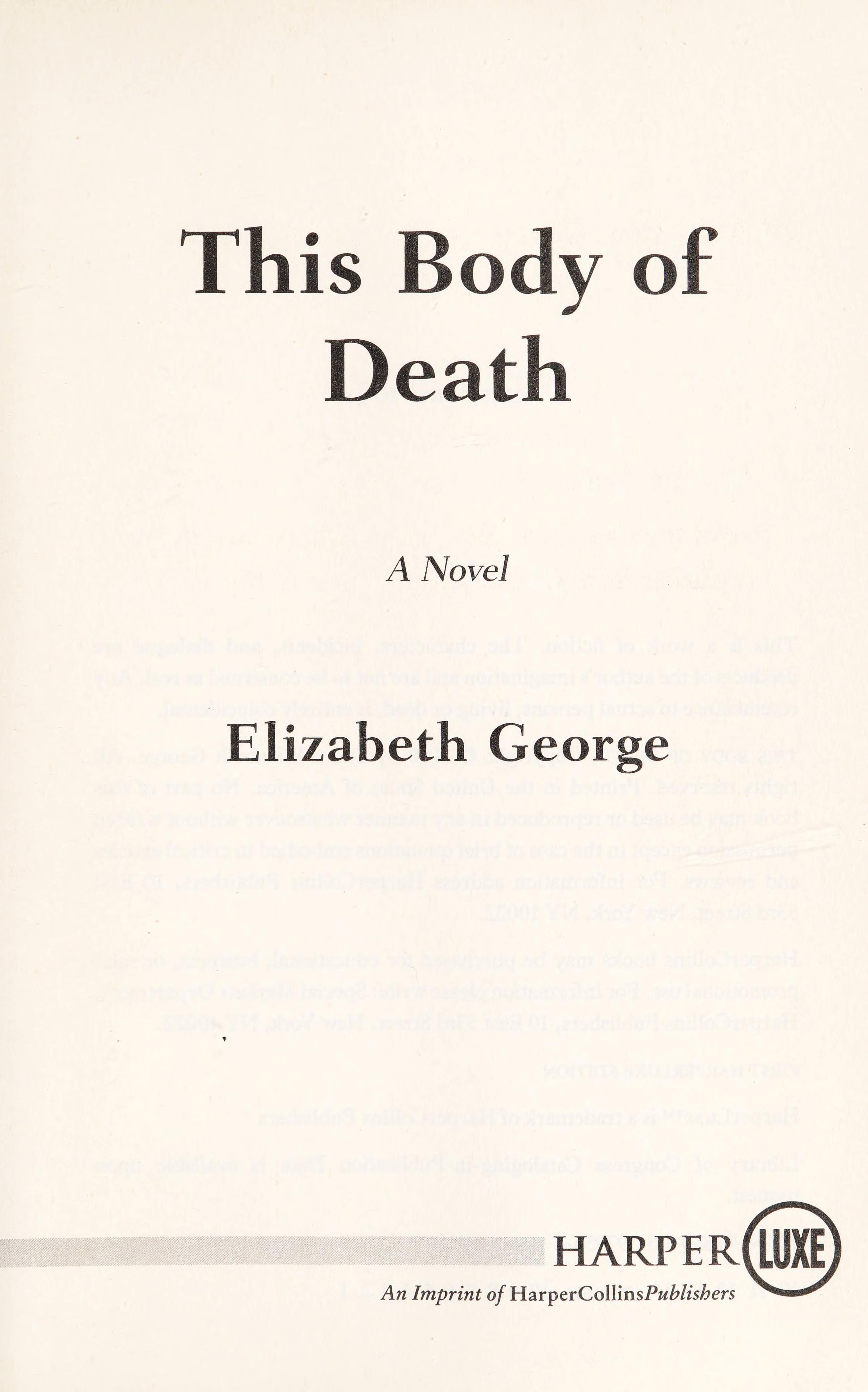 This Body of Death by Elizabeth George, ISBN 9780061979545