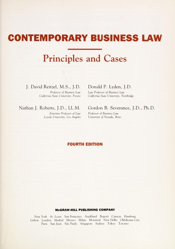 Contemporary Business Law: Principles And Cases