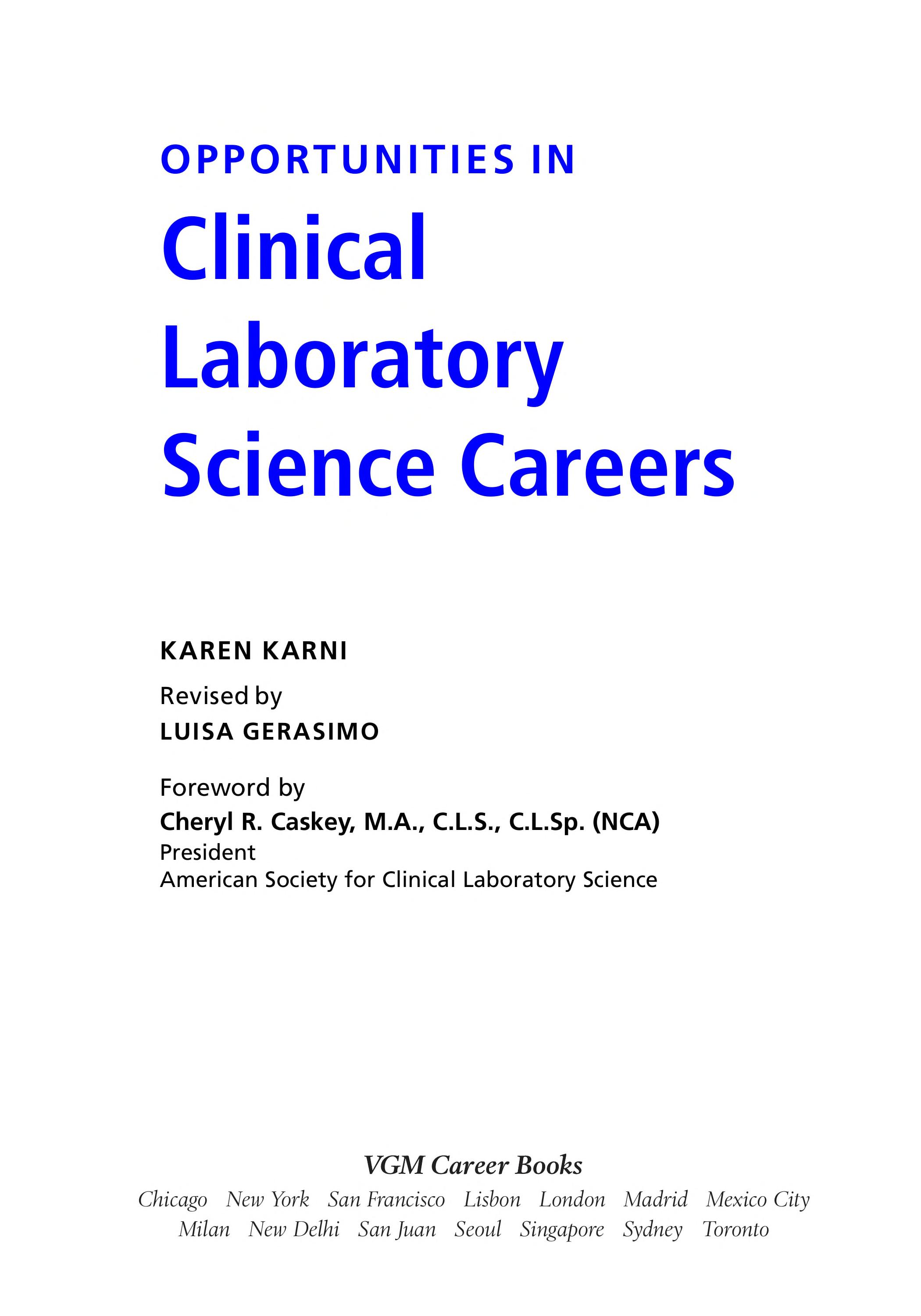 Opportunities In Clinical Laboratory Science Careers, Revised Edition