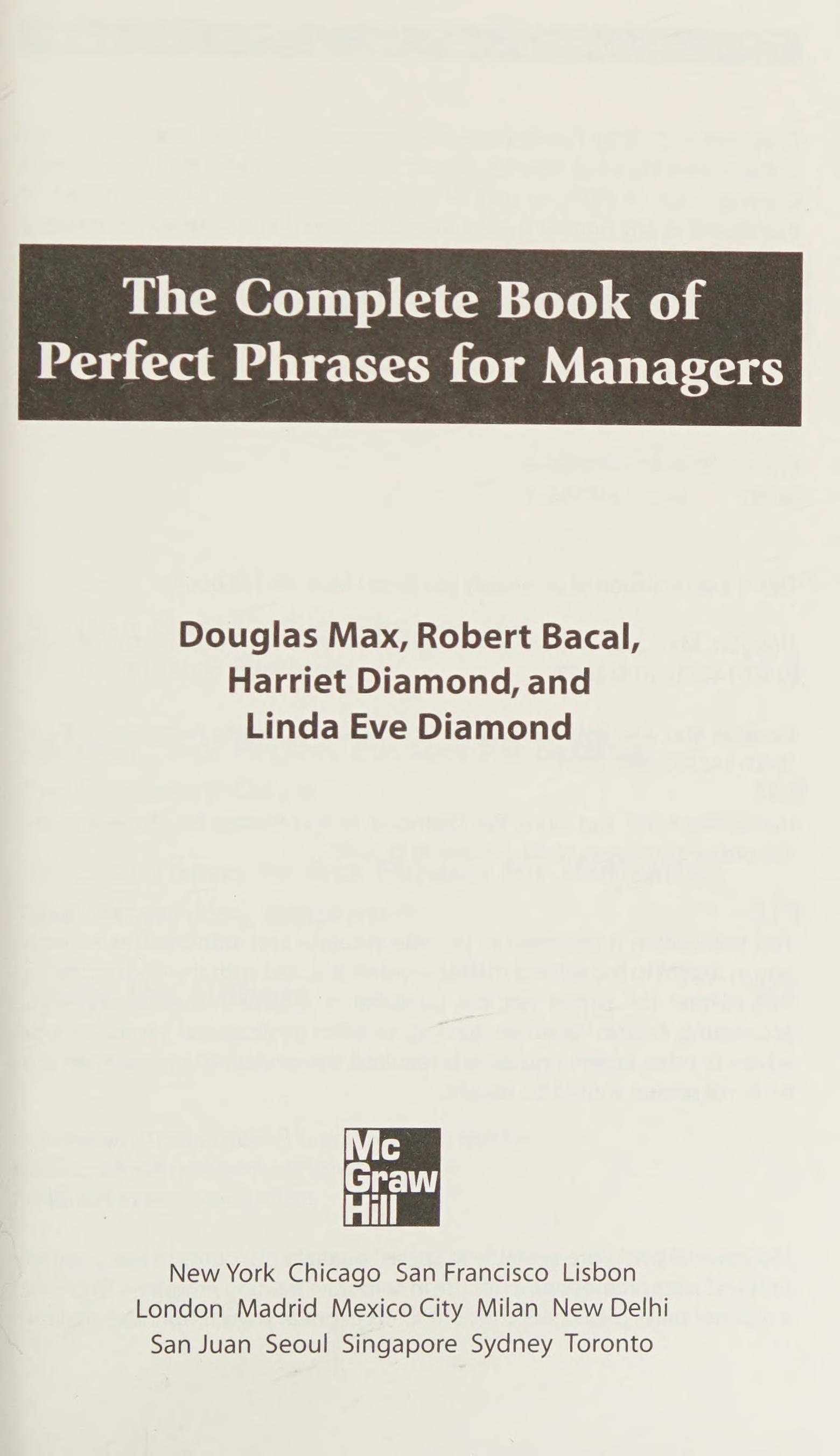 The Complete Book of Perfect Phrases Book for Effective Managers