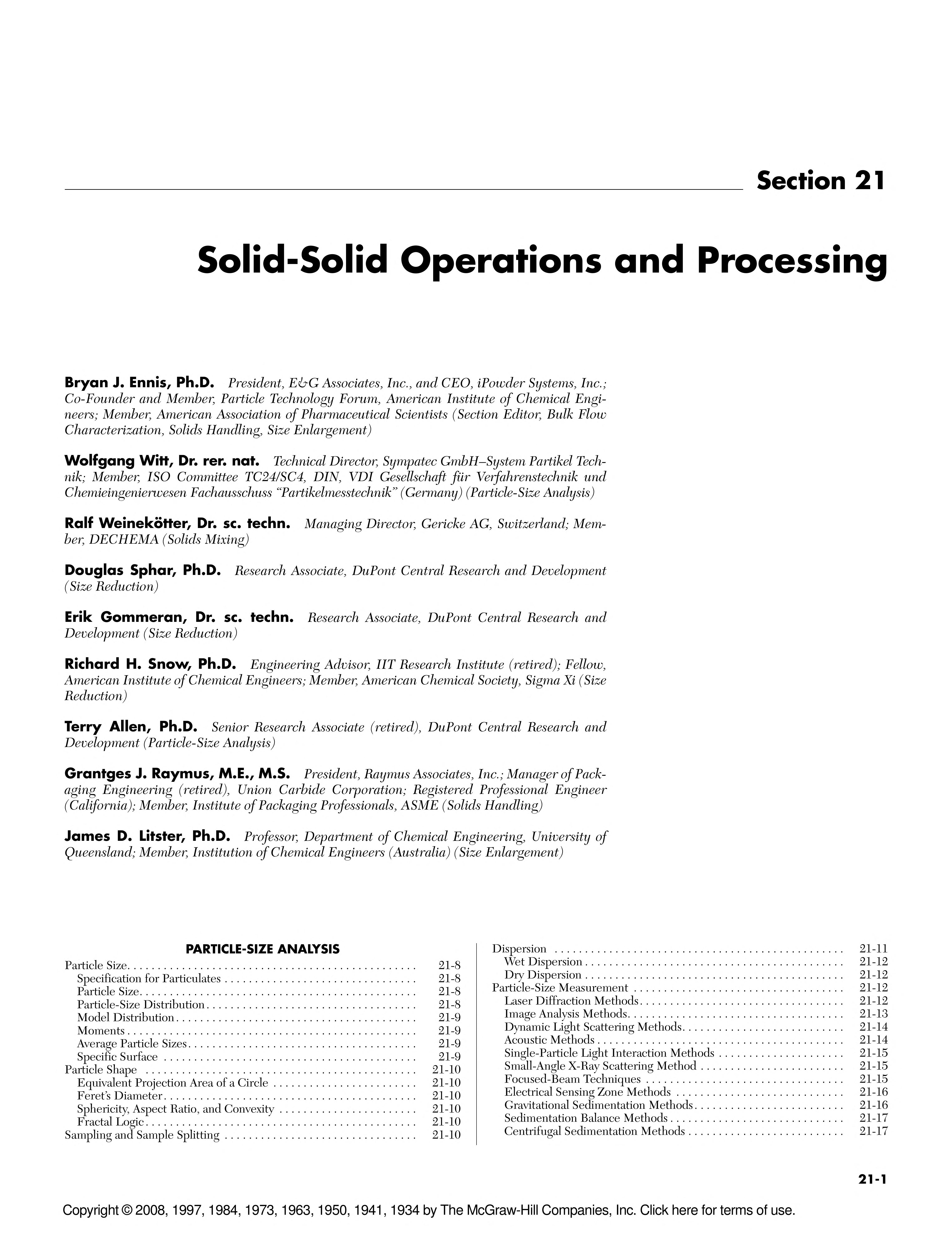 PERRYS CHEMICAL ENGINEERS HANDBOOK 8/E SECTION 21 SOLID-SOLID OPER&PROC