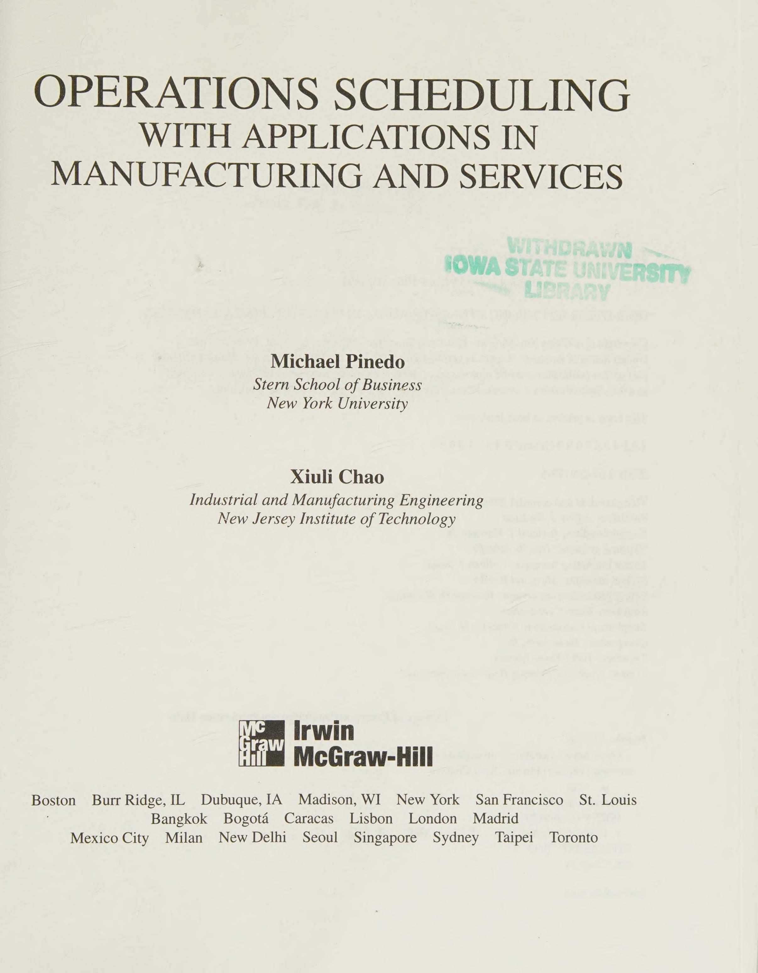 Operations Scheduling With Applications In Manufacturing And Services With 3.5 Disk Package