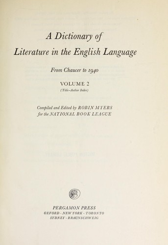 Dictionary Of Literature In The English Language