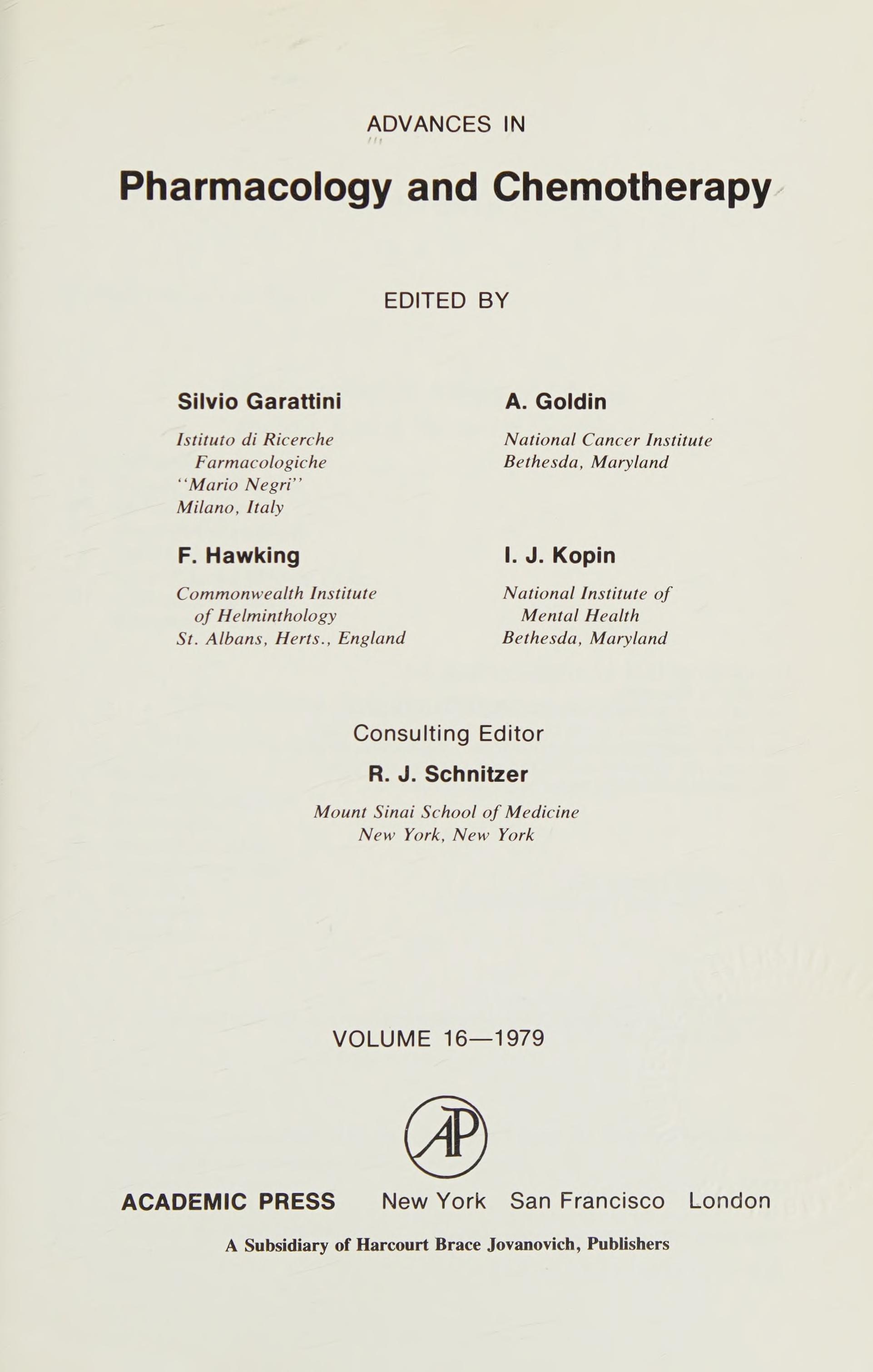 Advances In Pharmacology And Chemotherapy