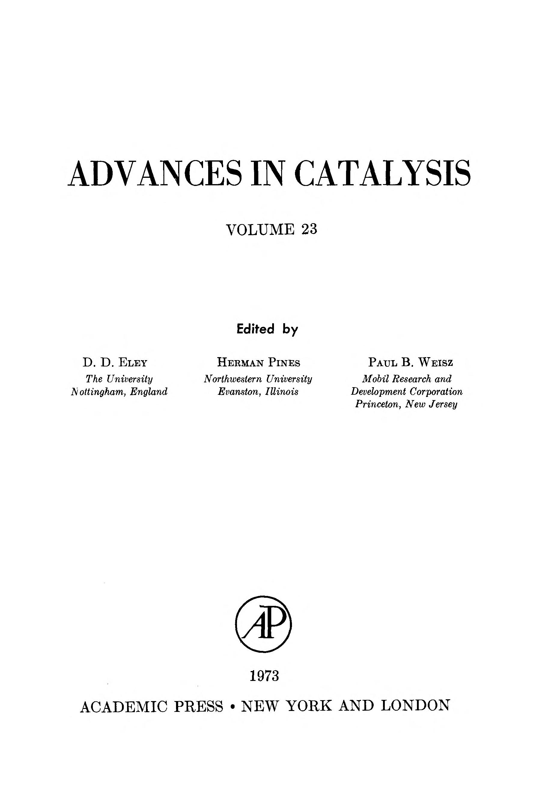 ADVANCES IN CATALYSIS VOLUME 23, Volume 23