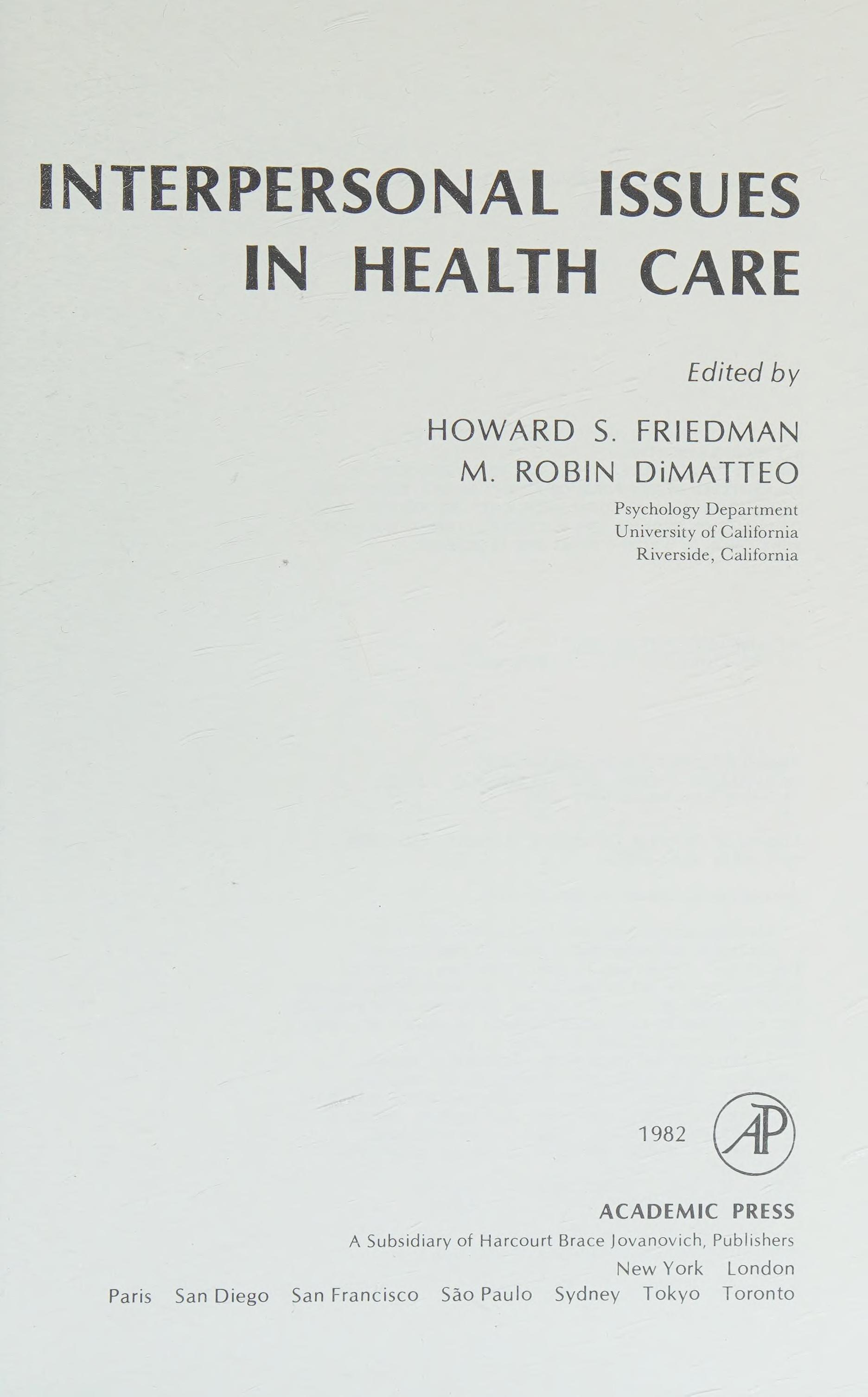 Interpersonal Issues In Health Care