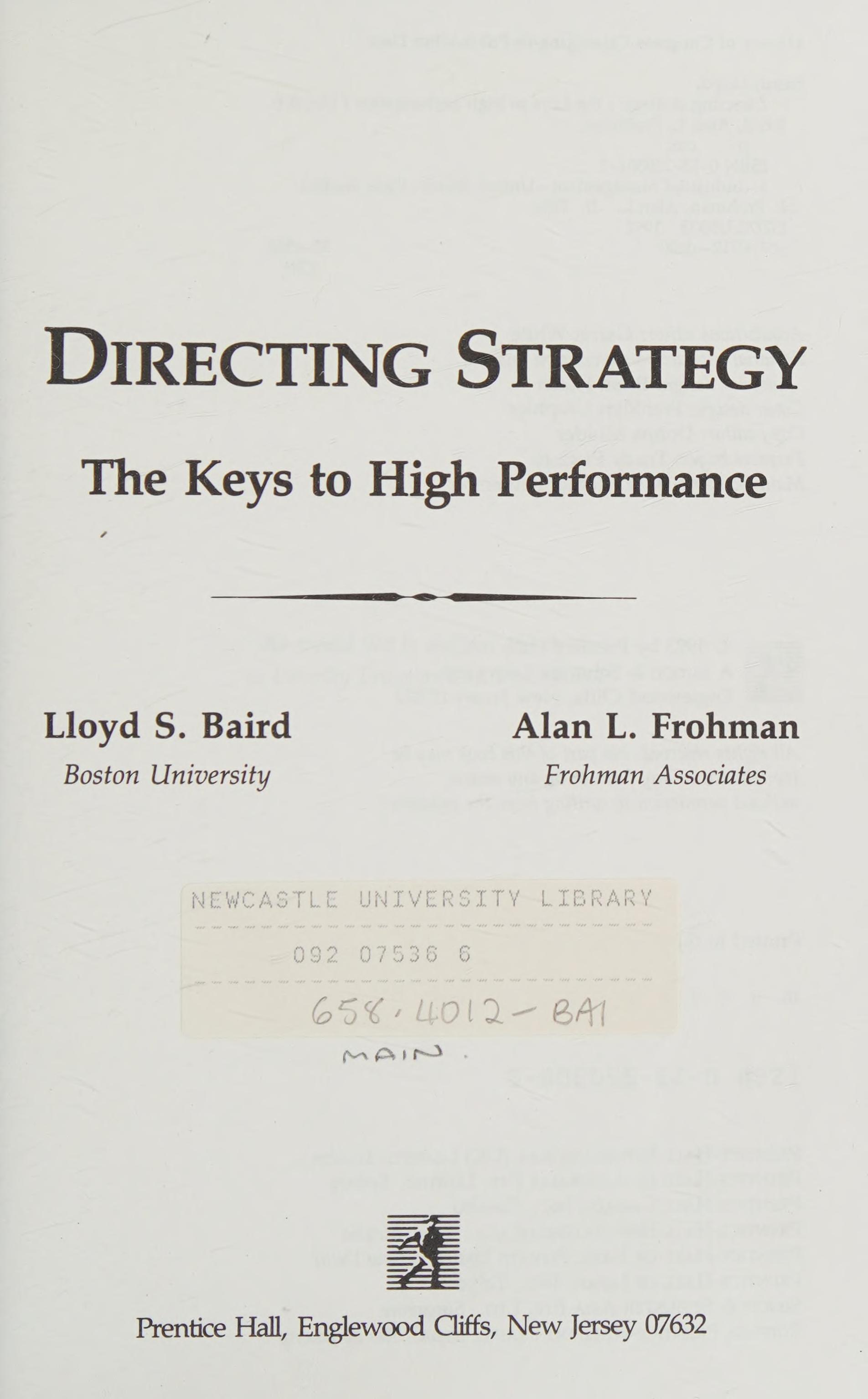 Directing Strategy: The Keys to High Performance