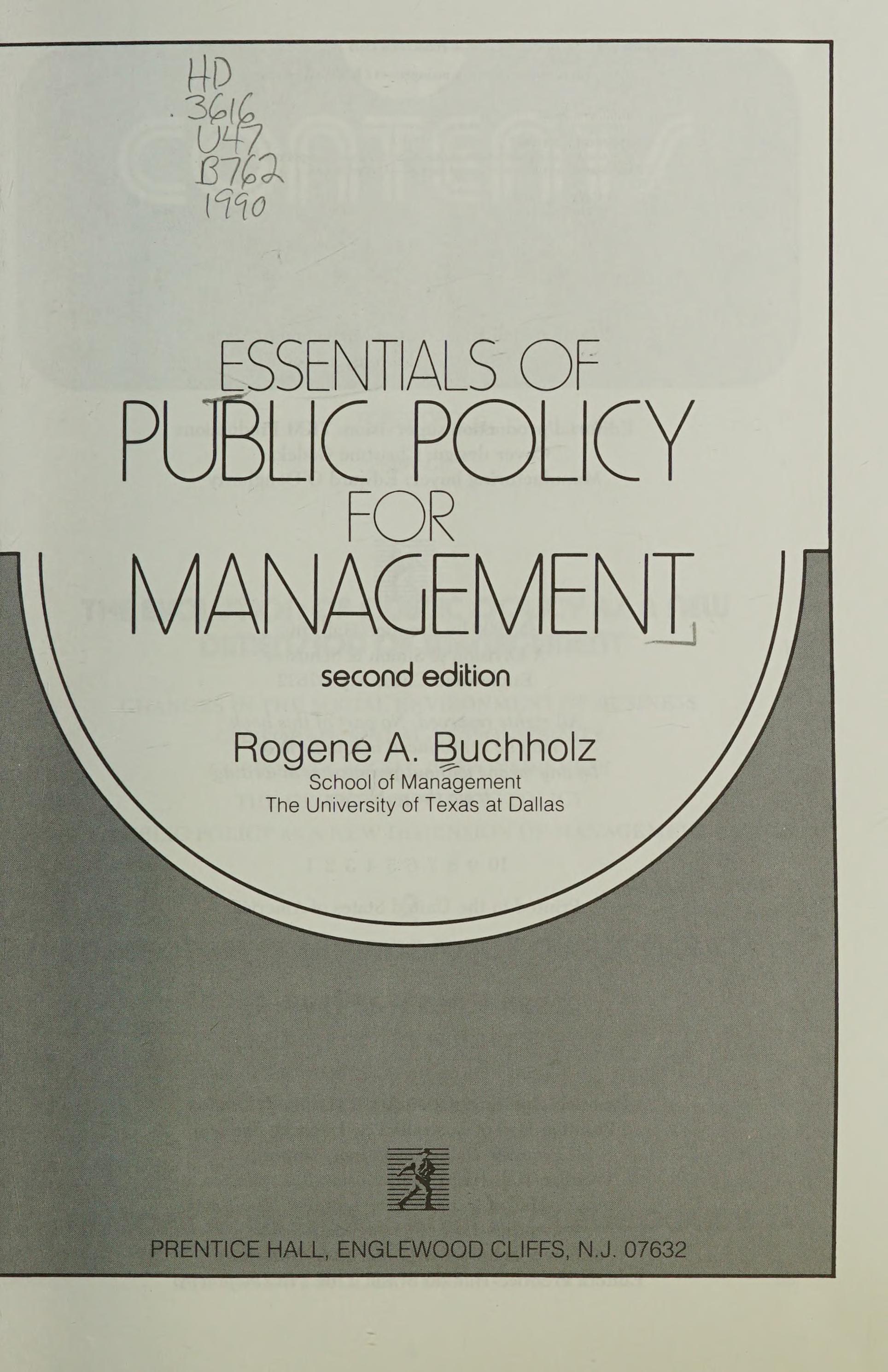 Essentials Of Public Policy For Management