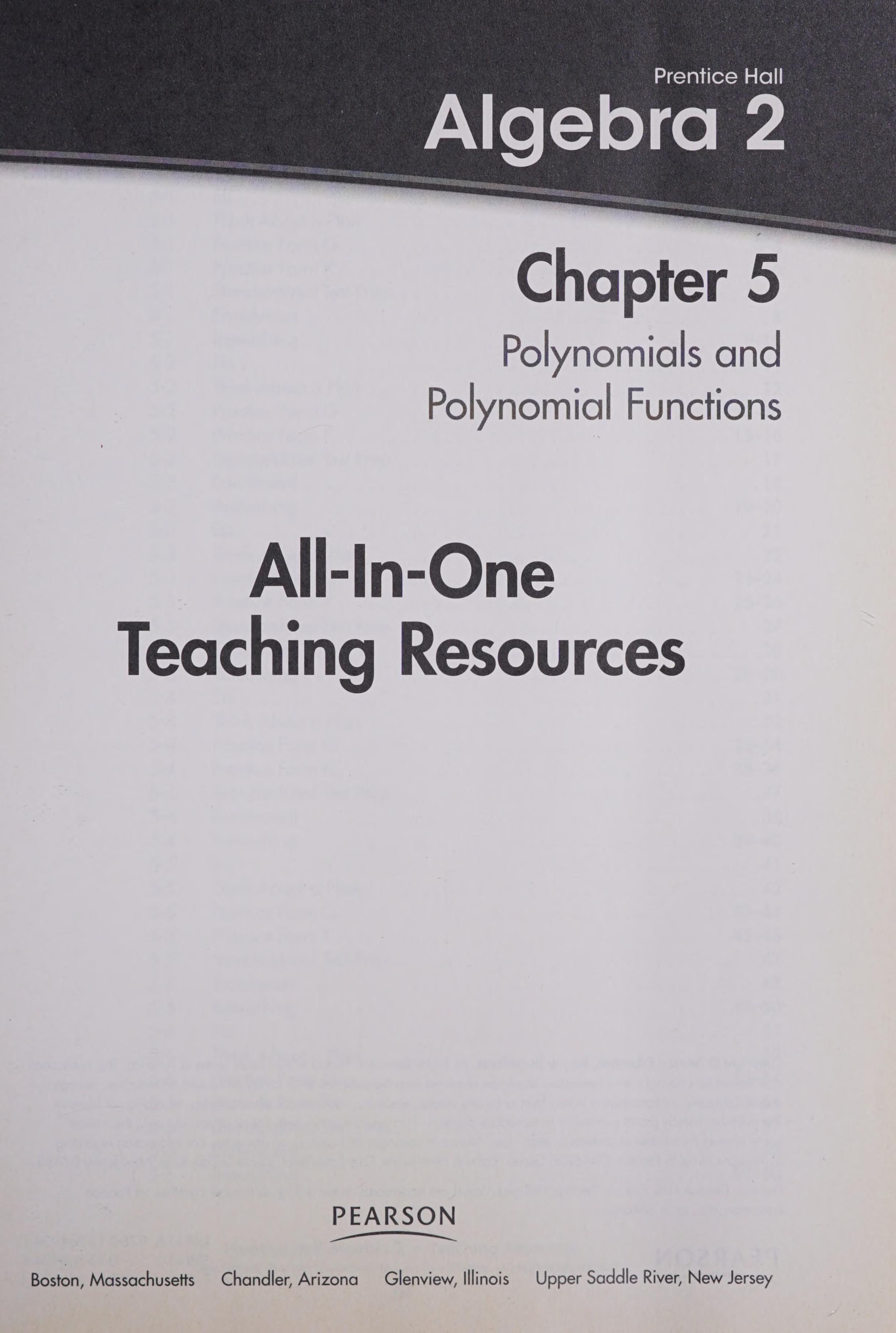 PH Algebra 2 All-in-One Teaching Resources Chapter 5 Polynomials and Polynomial Functions