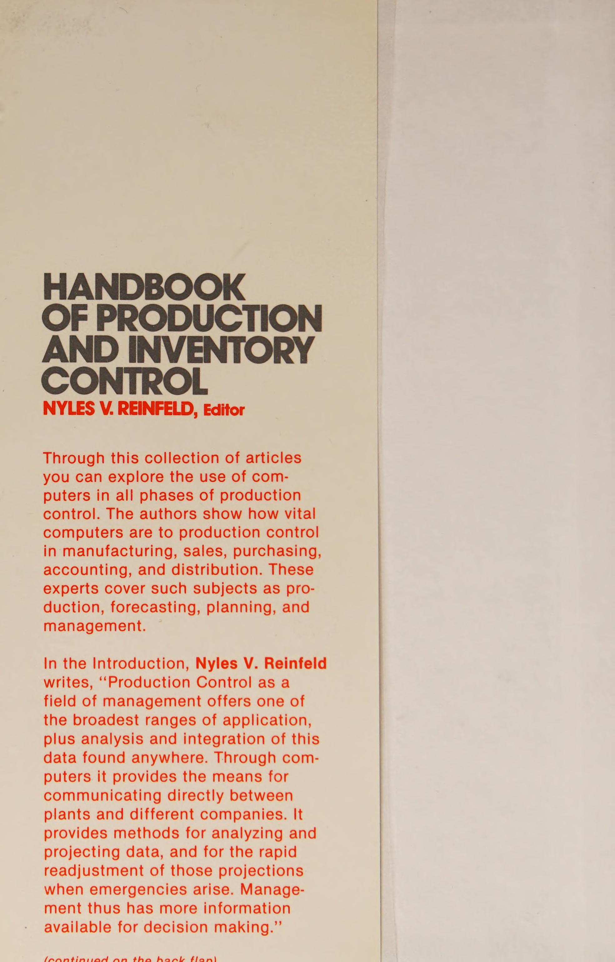 Handbook Of Production And Inventory Control