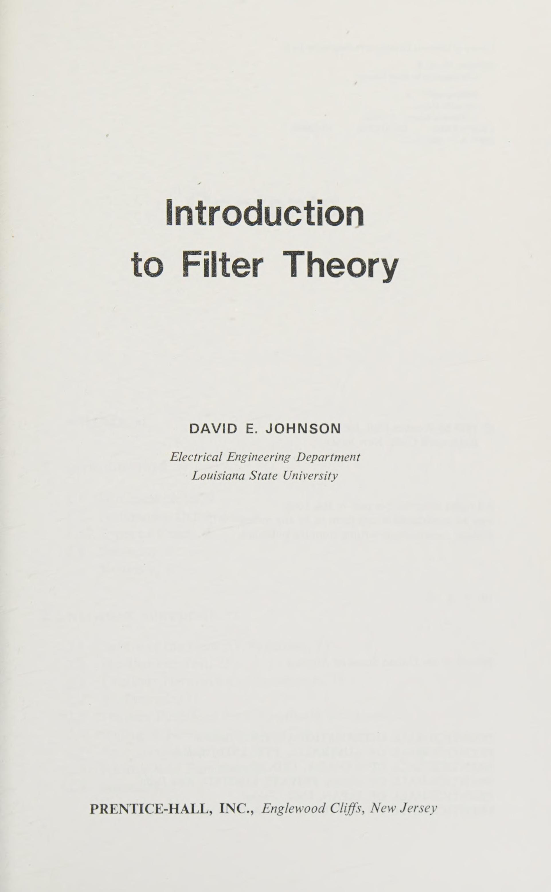 Introduction to Filter Theory