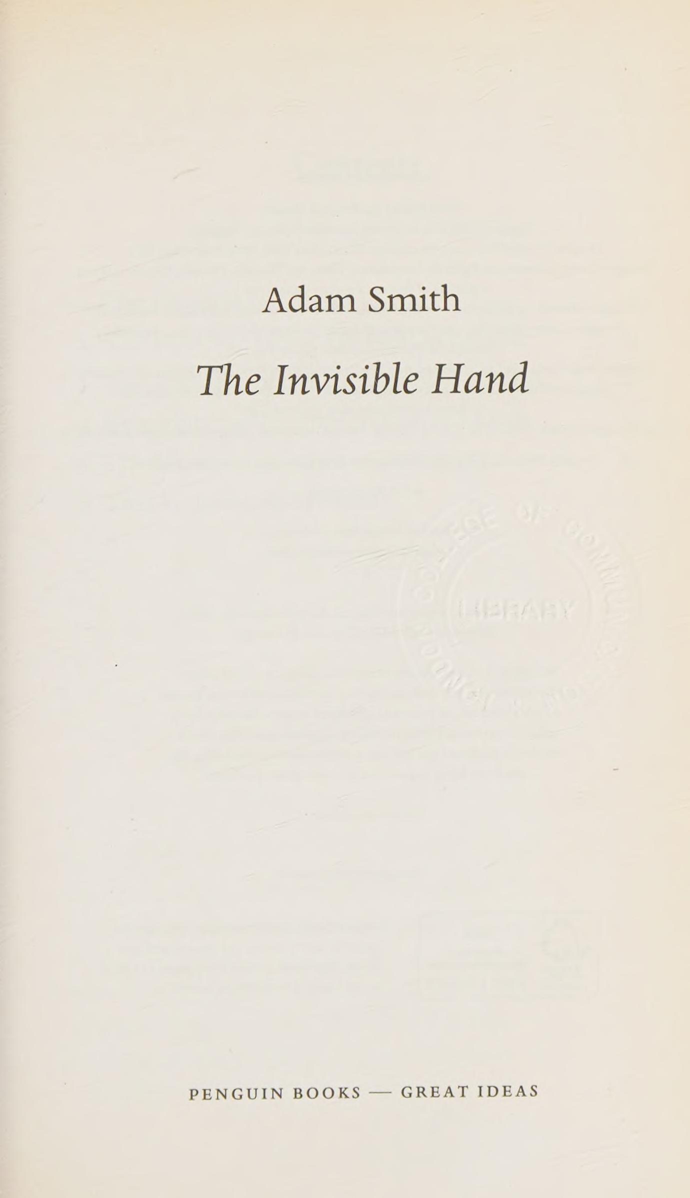 Great Ideas the Invisible Hand