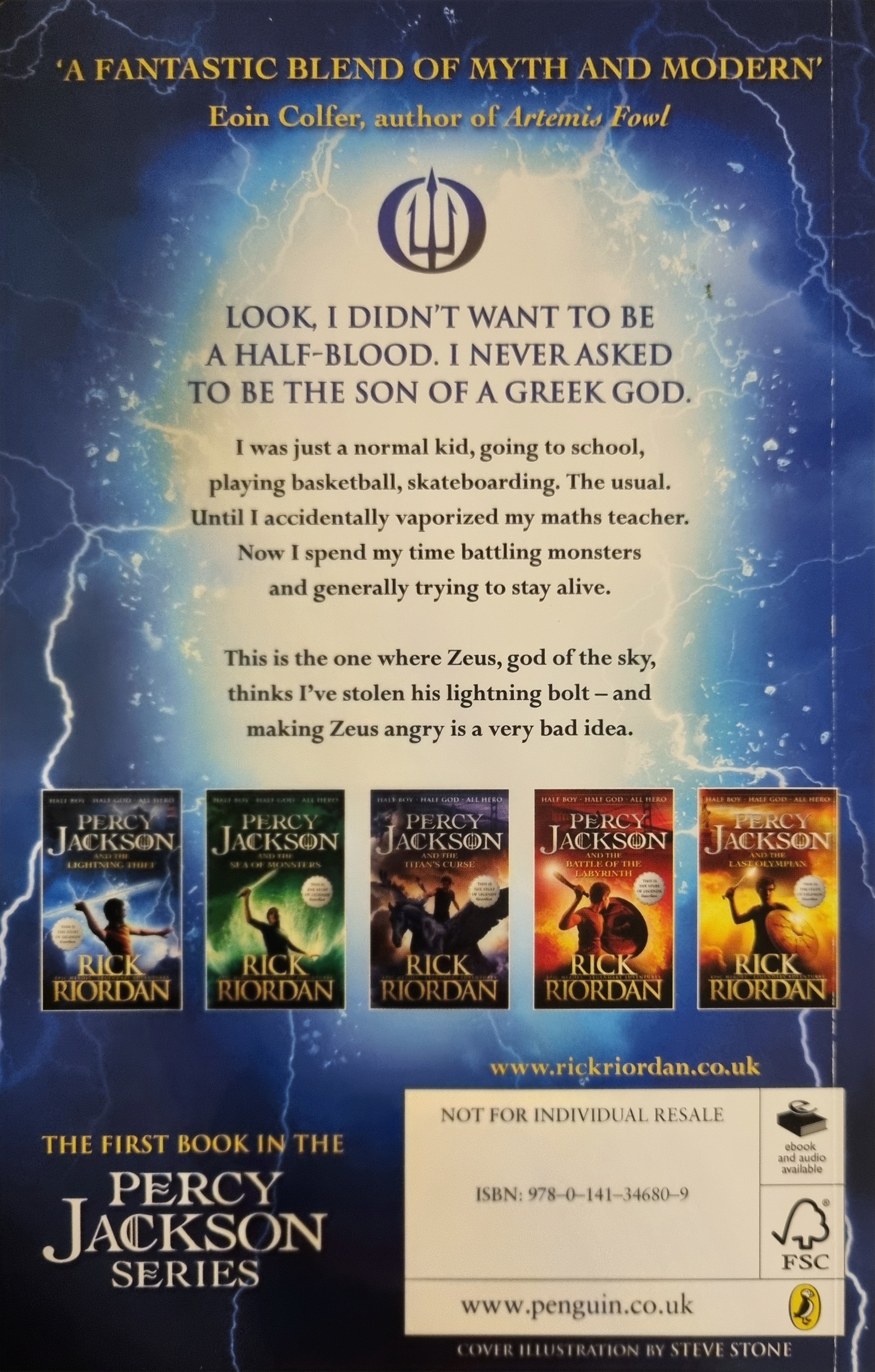 Percy Jackson and the Lightning Thief by Rick Riordan, ISBN 9780141346809