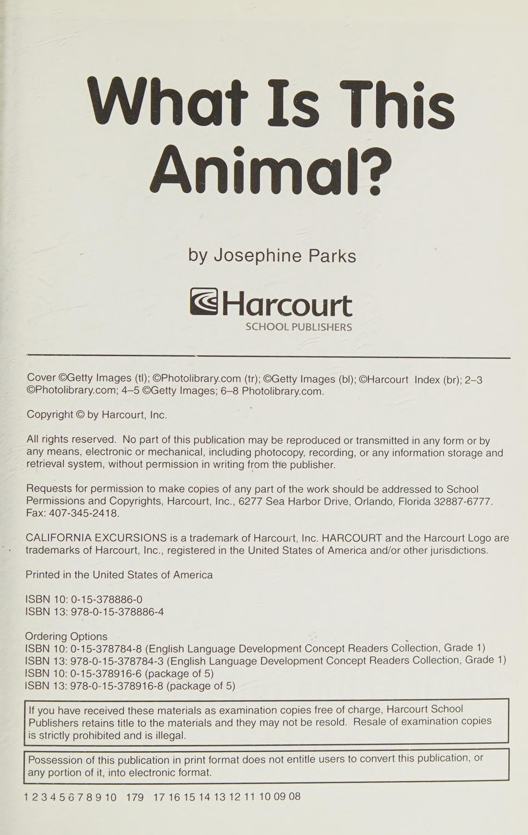 What Animal?, Eld Concept Reader Grade 1 Exc 10