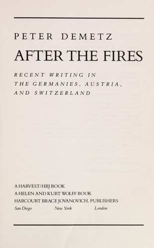 After The Fires: Recent Writing In The Germanies, Austria, And Switzerland