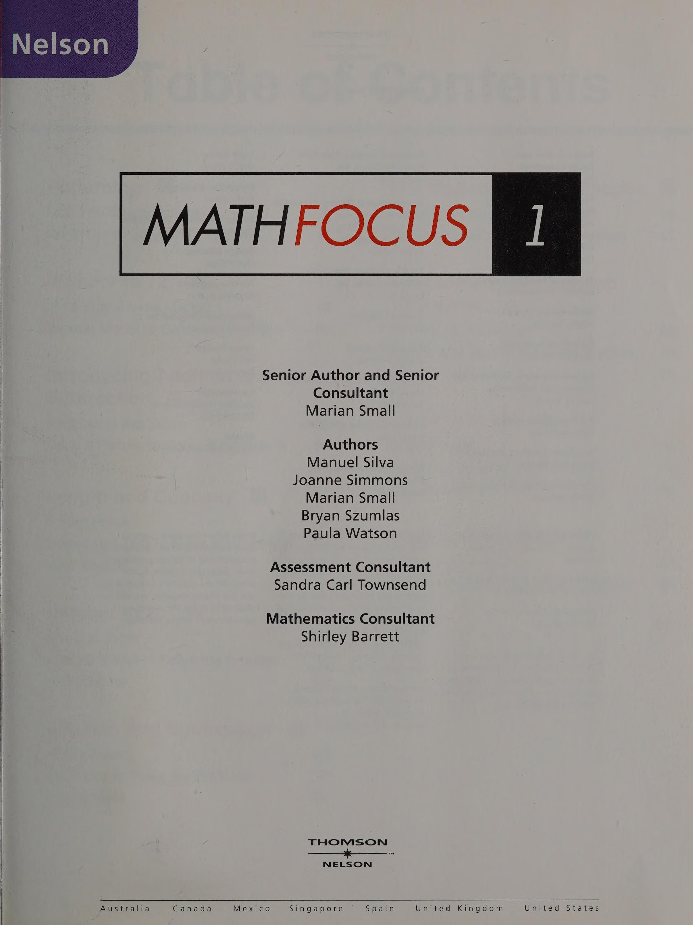 Nelson Math Focus 1 Student Book