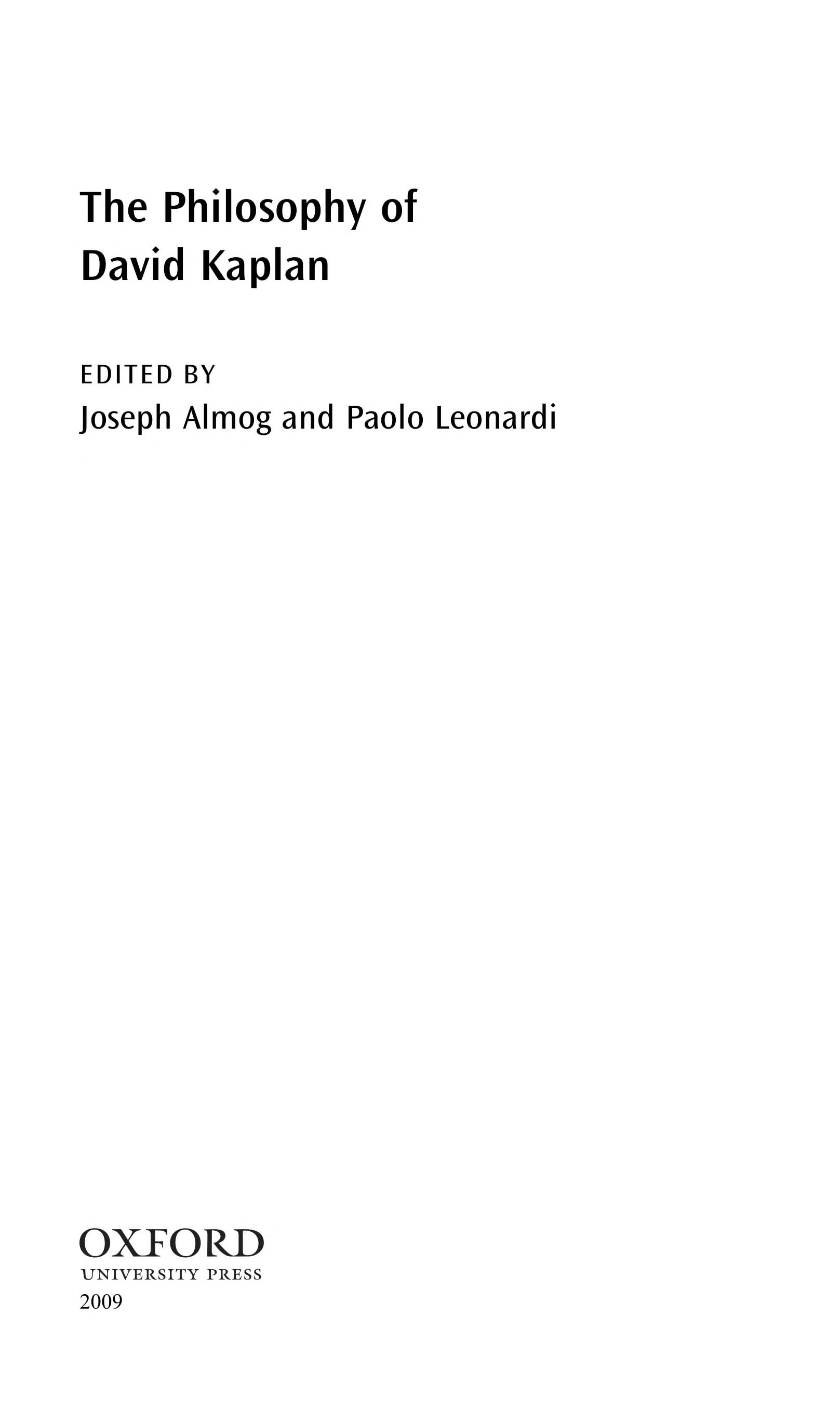 The Philosophy of David Kaplan