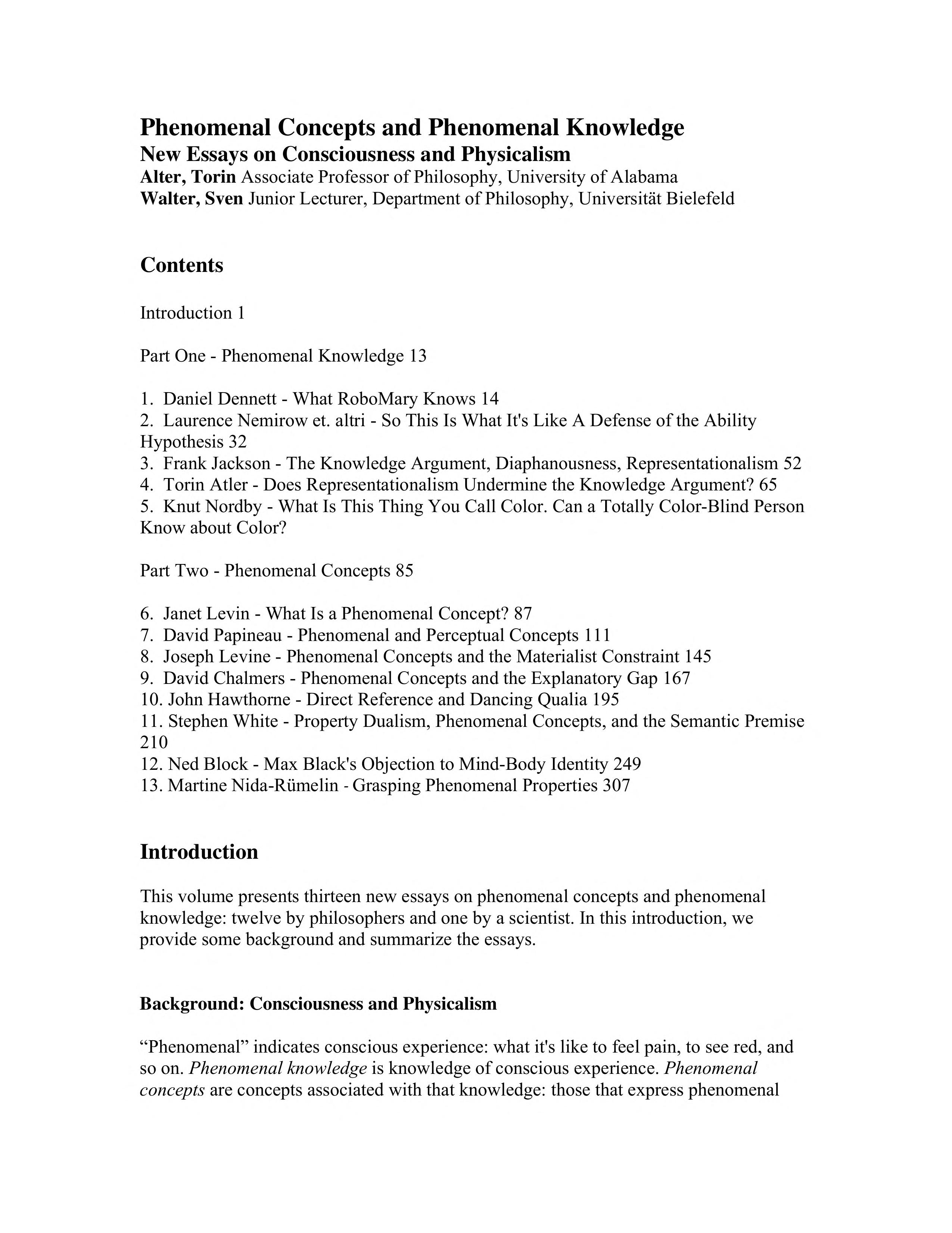 Phenomenal Concepts And Phenomenal Knowledge: New Essays On Consciousness And Physicalism