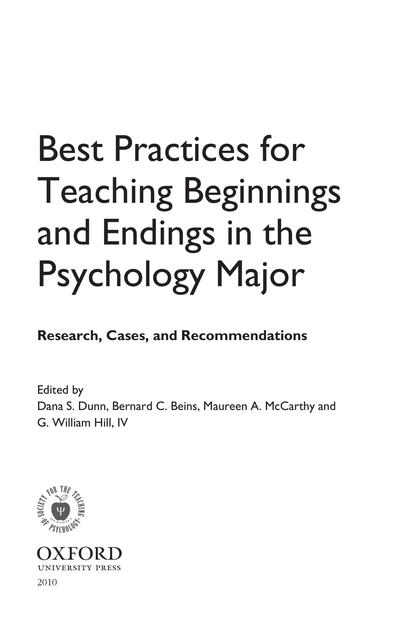 Best Practices for Teaching Beginnings and Endings in the Psychology Major: Research, Cases, and Recommendations