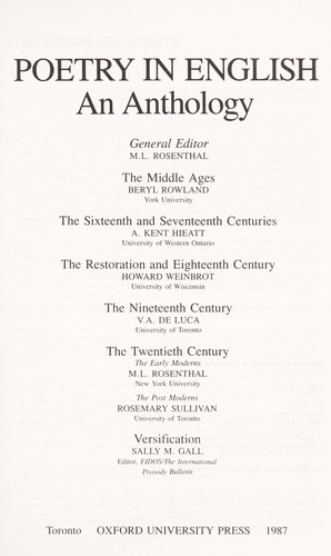 Poetry In English: An Anthology