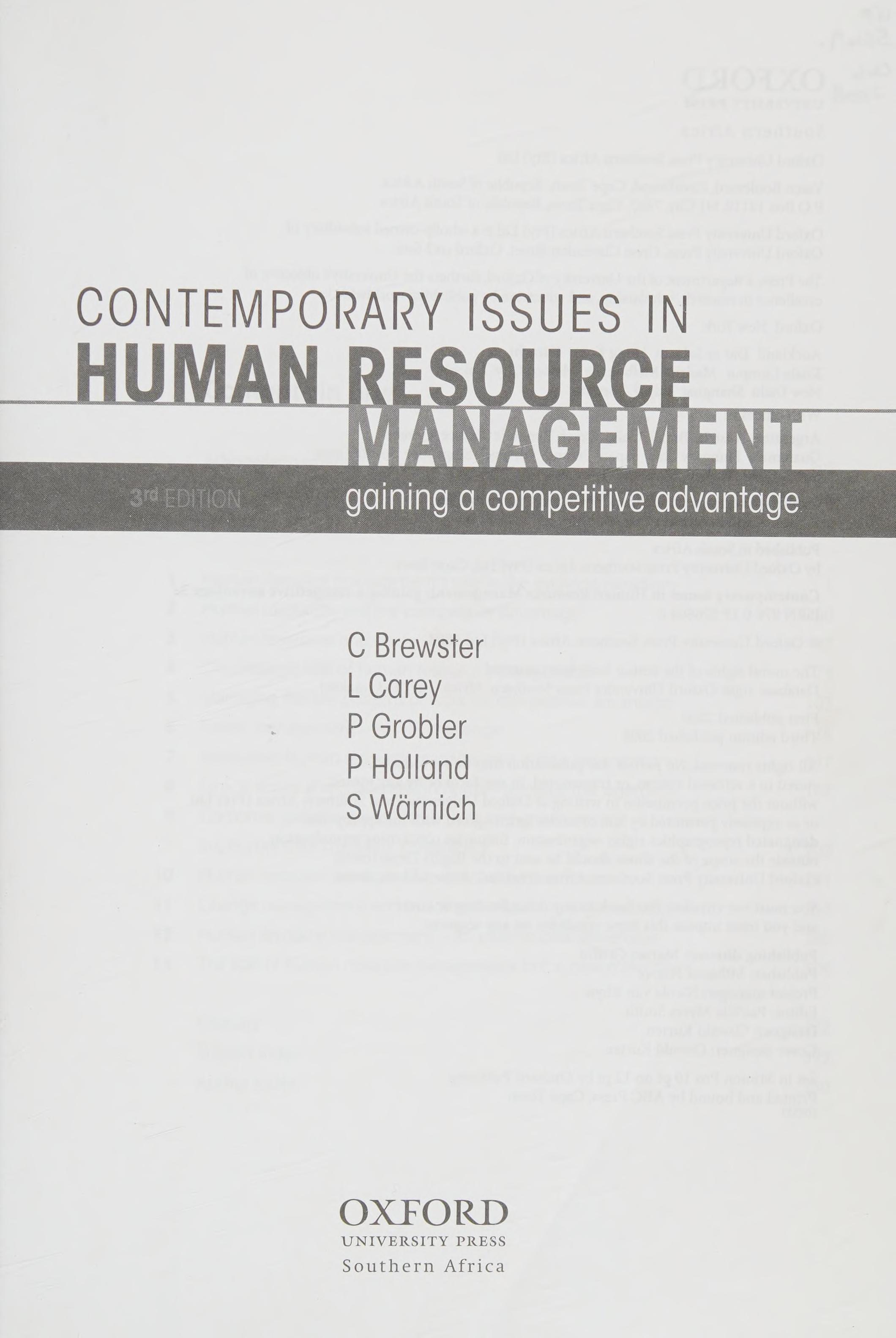 Contemporary Issues In Human Resource Management: Gaining A Competitive Advantage