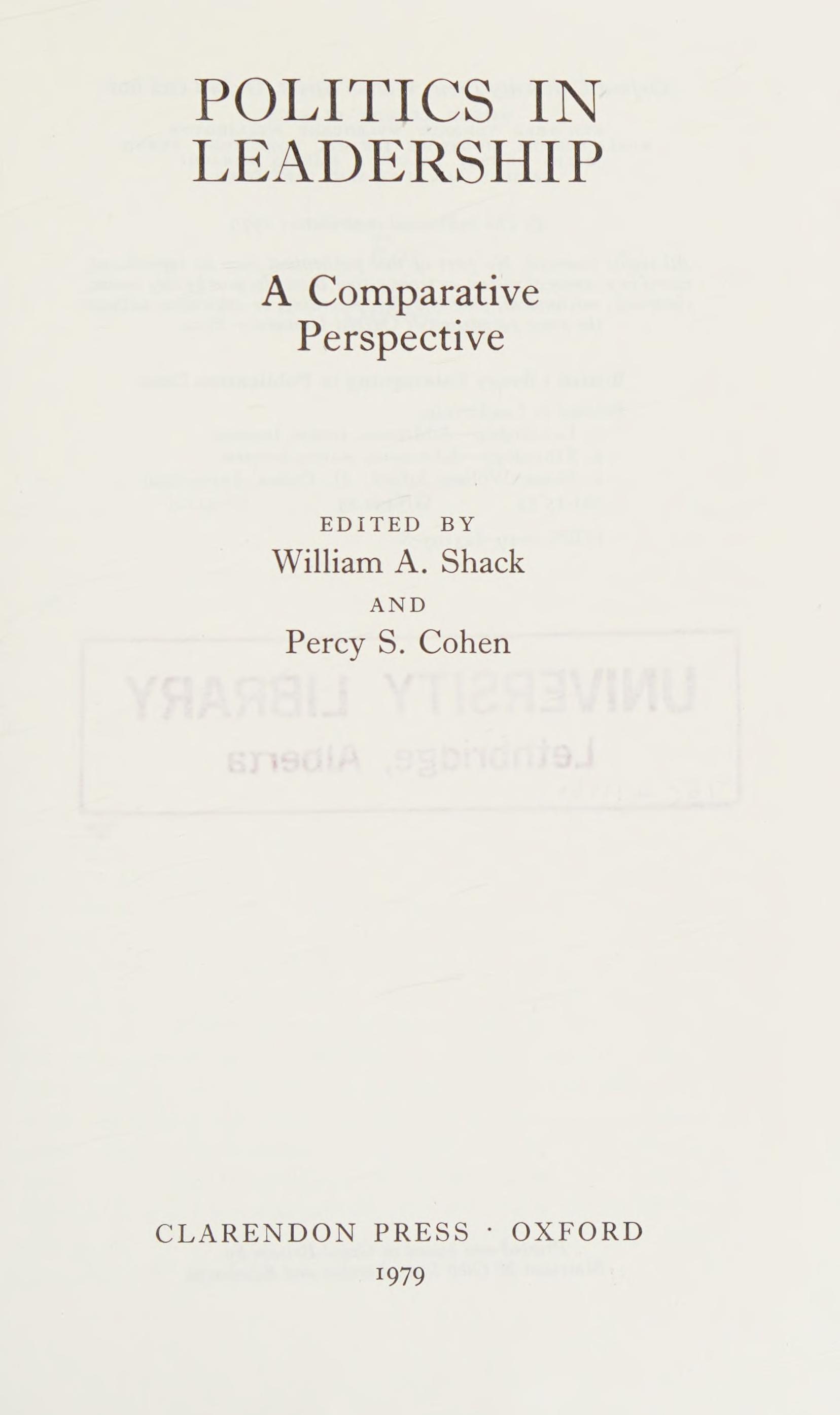 Politics in Leadership: A Comparative Perspective