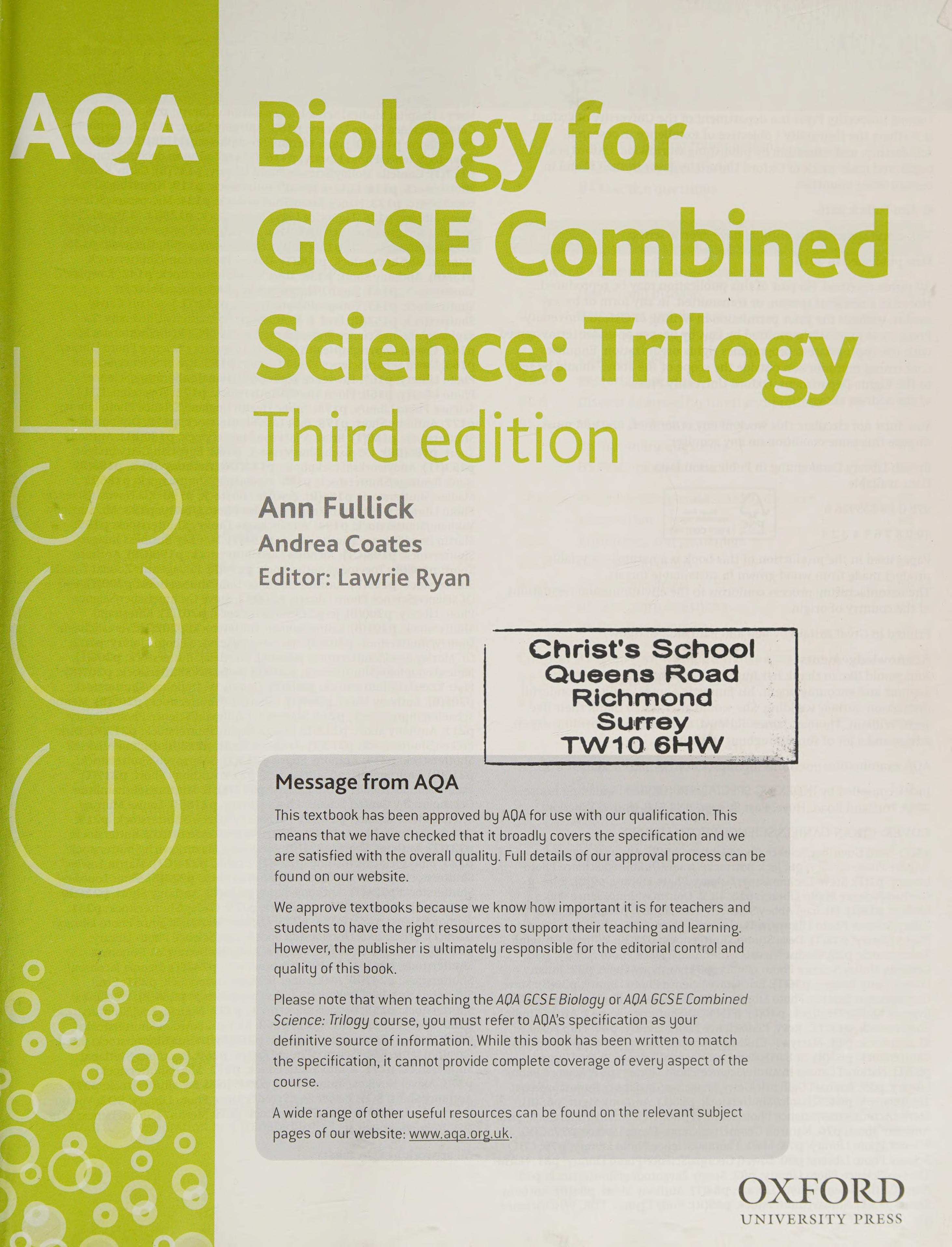 Aqa GCSE Biology for Combined Science (Trilogy) Student Book