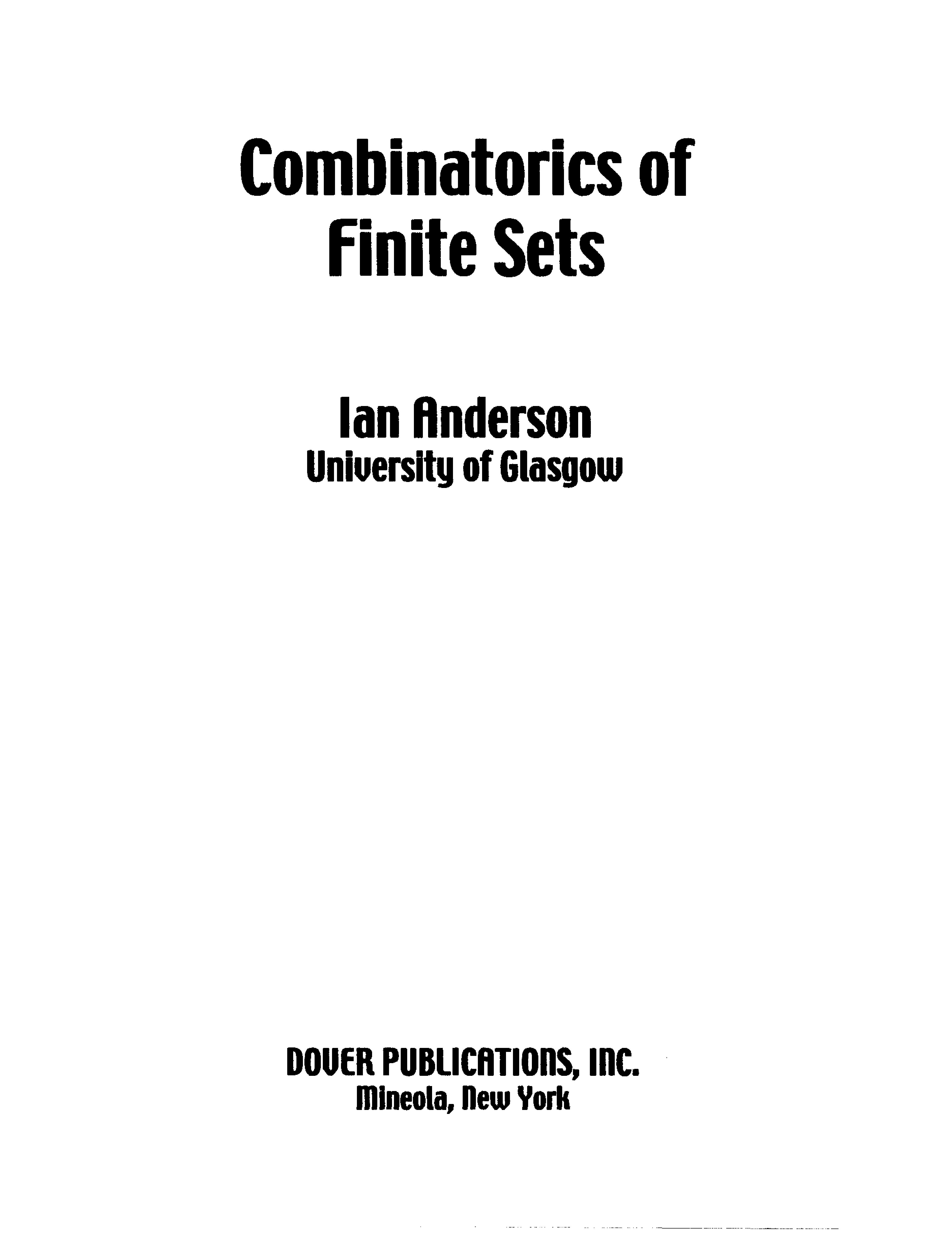 Combinatorics Of Finite Sets