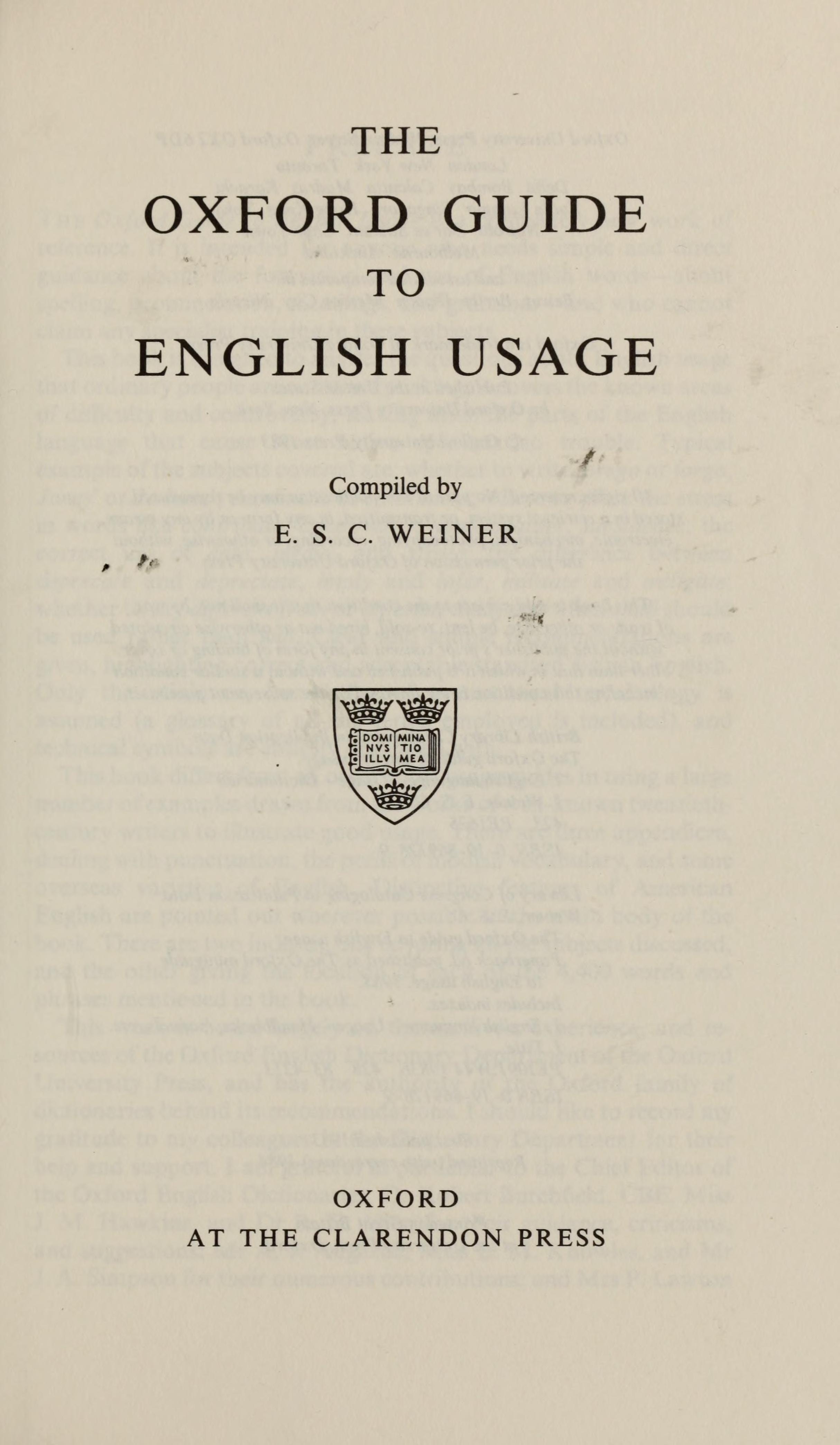 The Oxford Guide To English Usage