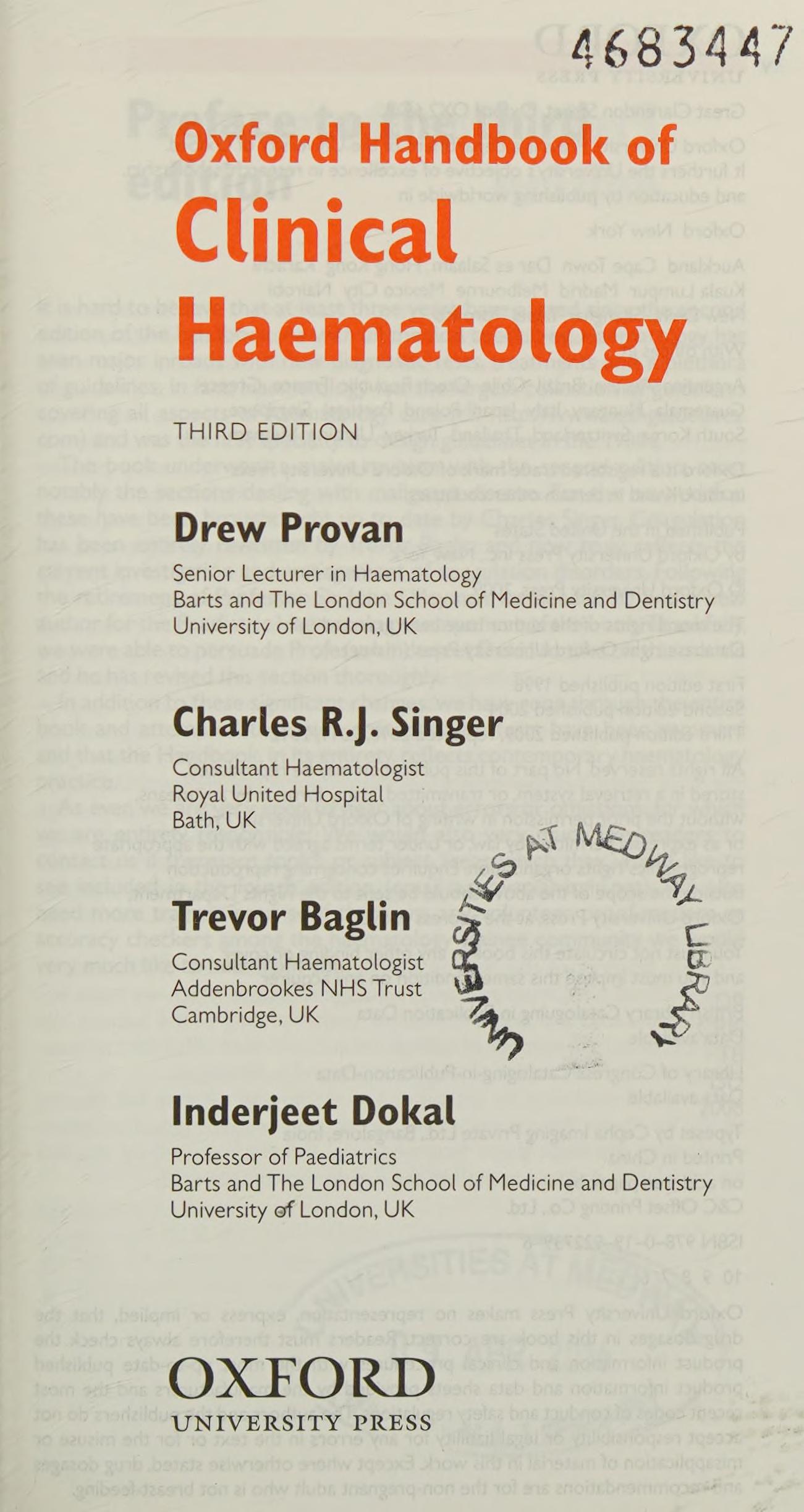 Oxford Handbook of Clinical Haematology