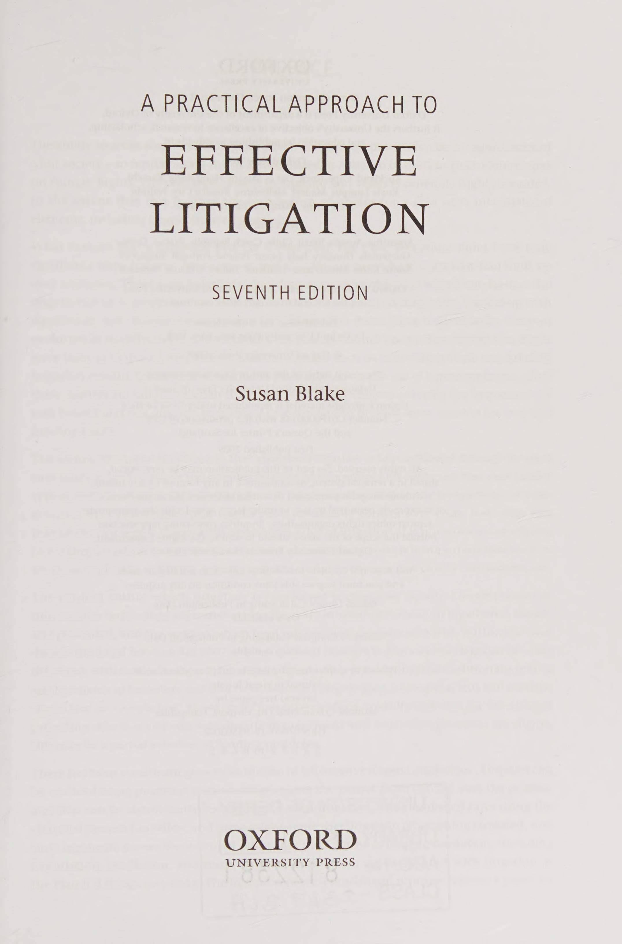 A Practical Approach To Effective Litigation