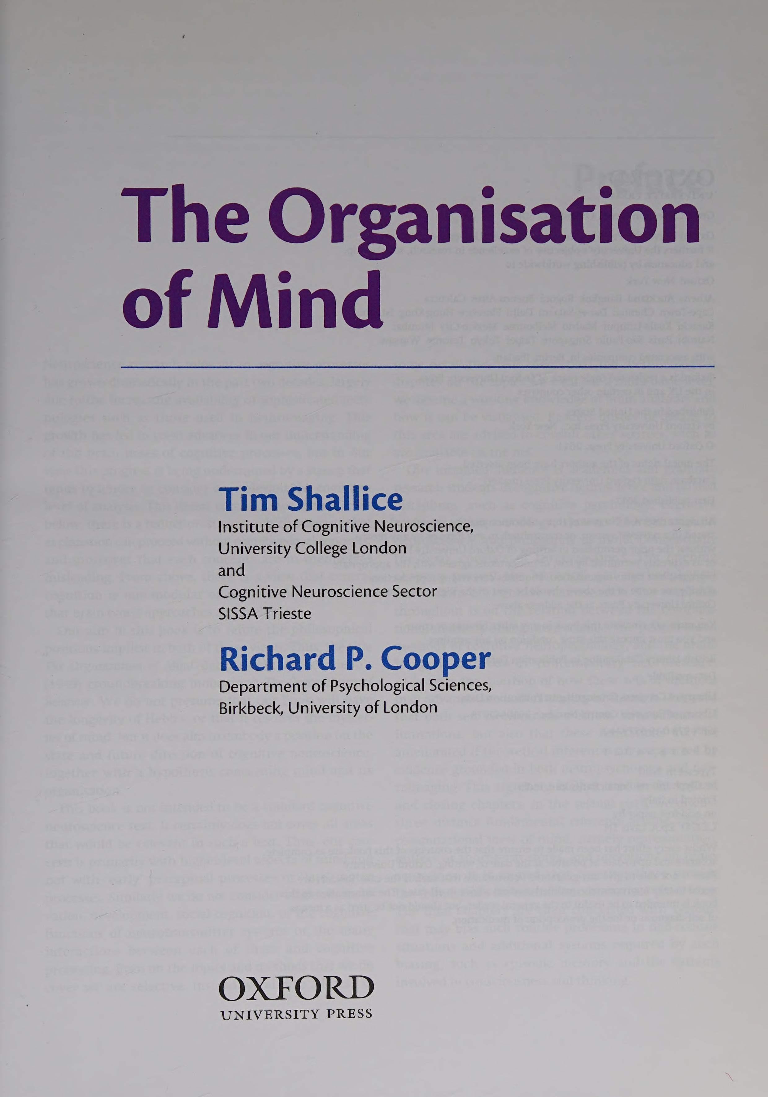 The Organisation of Mind