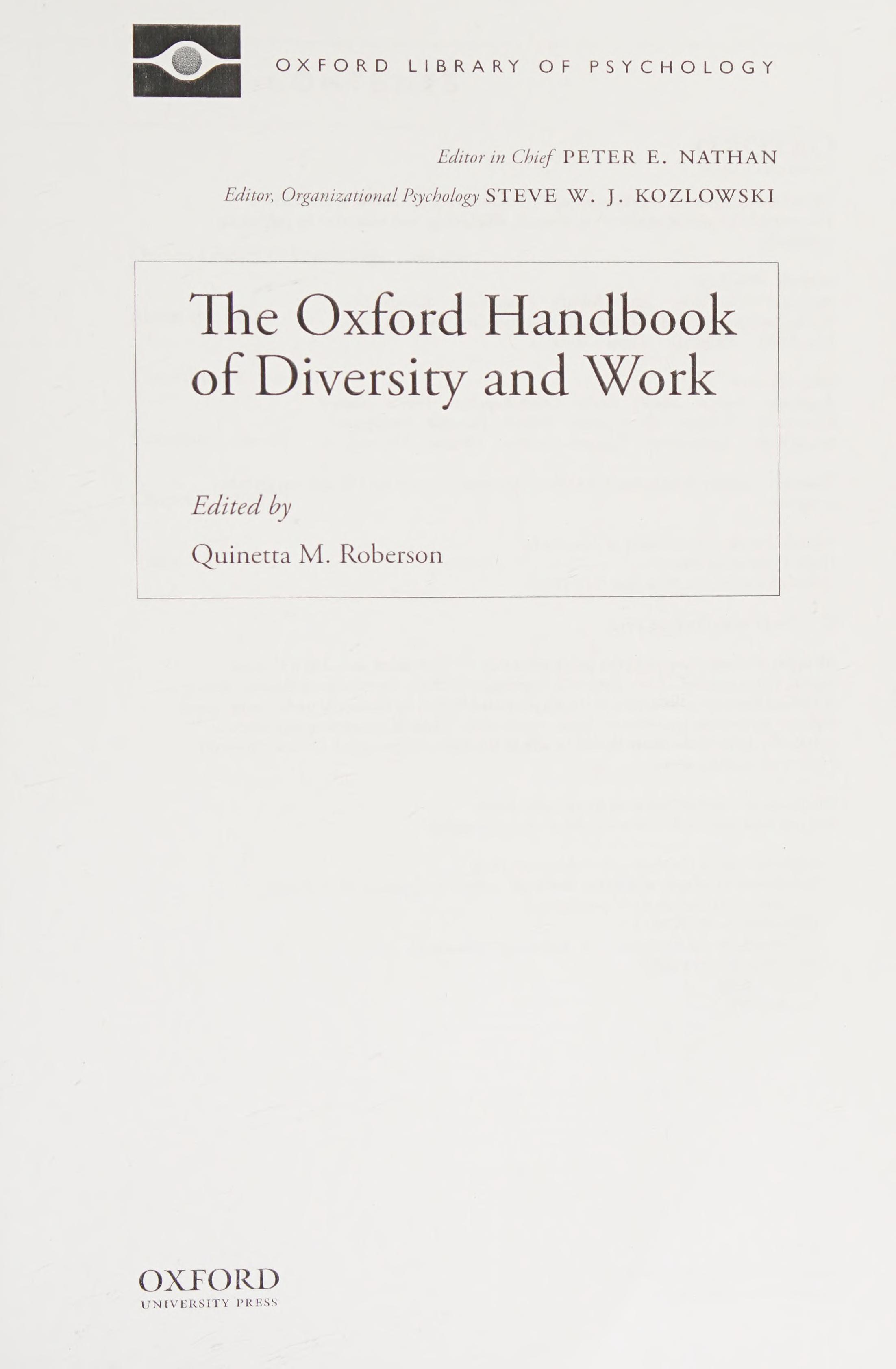 The Oxford Handbook Of Diversity And Work