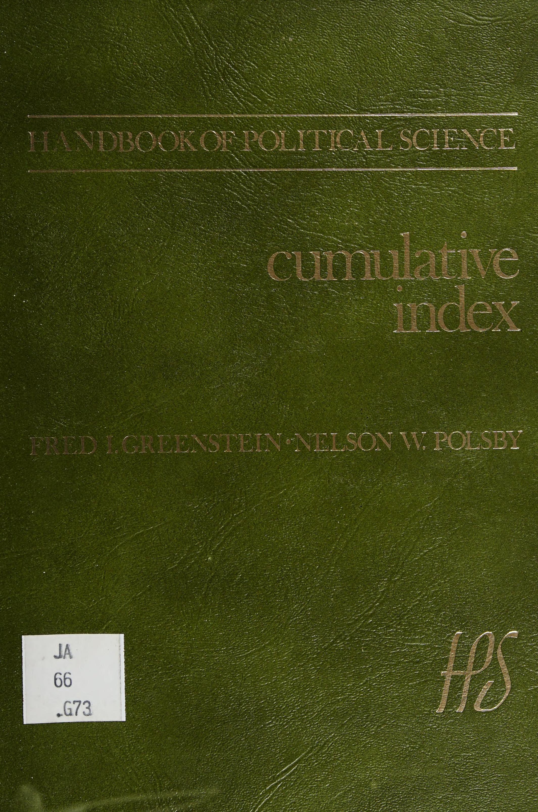 Cumulative Index, Handbook of Political Science