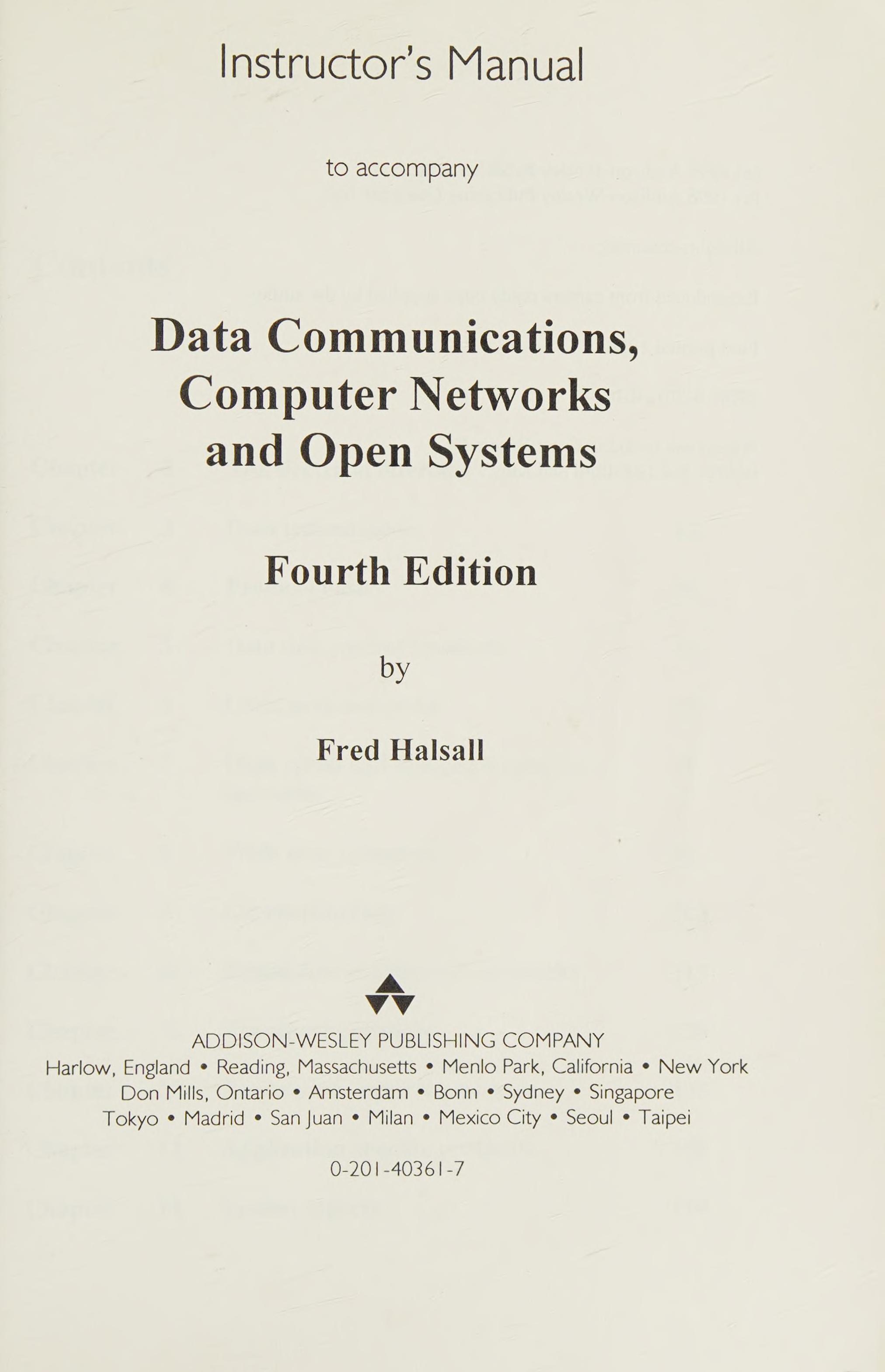 Data Communications, Computer Networks & Open Systems: Solutions Manual