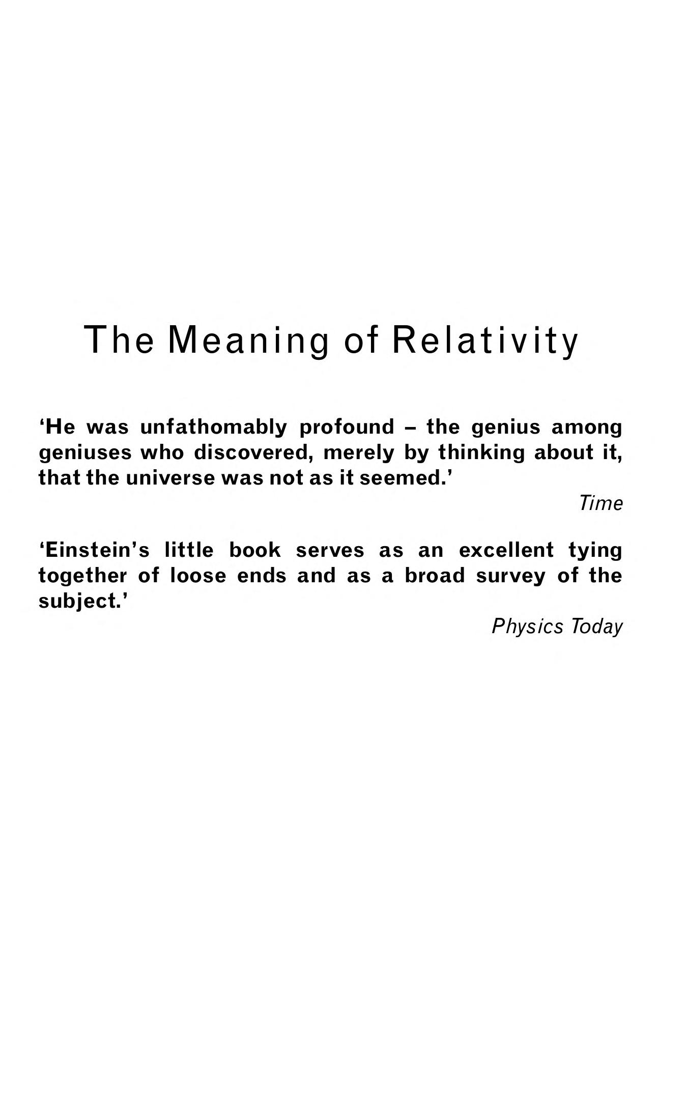 The Meaning of Relativity