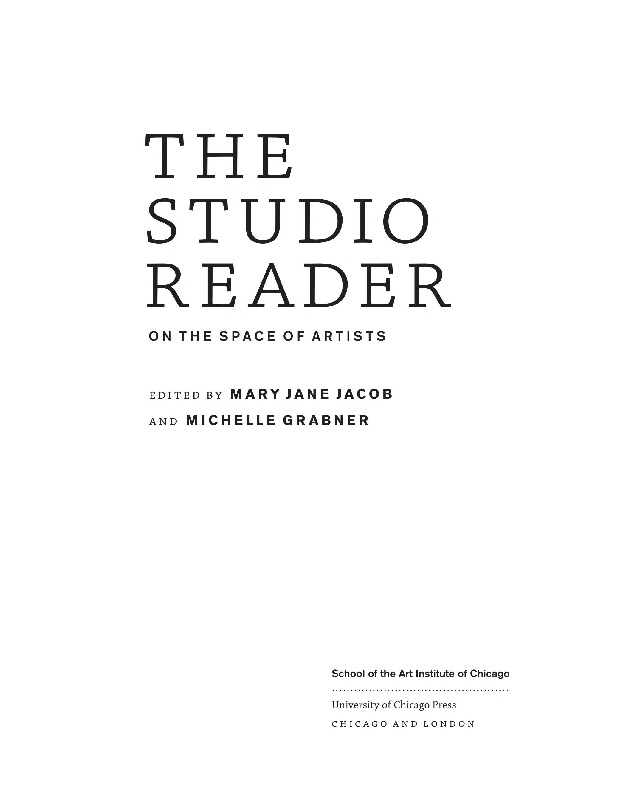 The Studio Reader: On The Space Of Artists