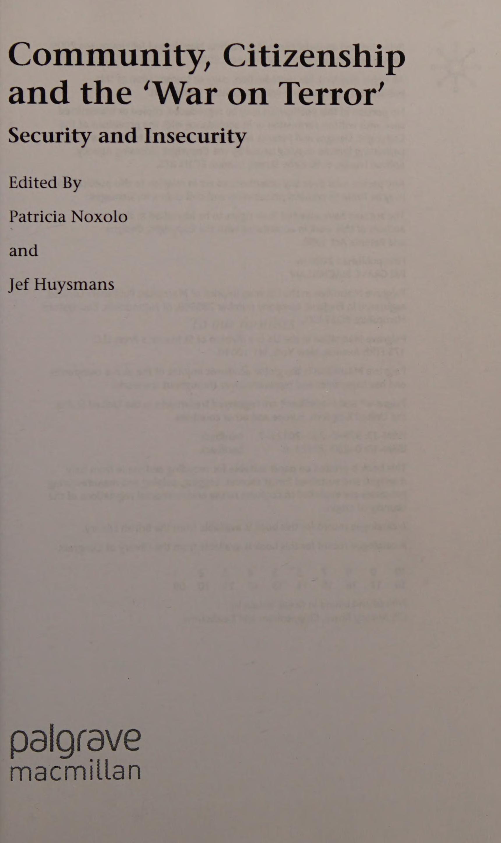 Community, Citizenship and the 'War on Terror'