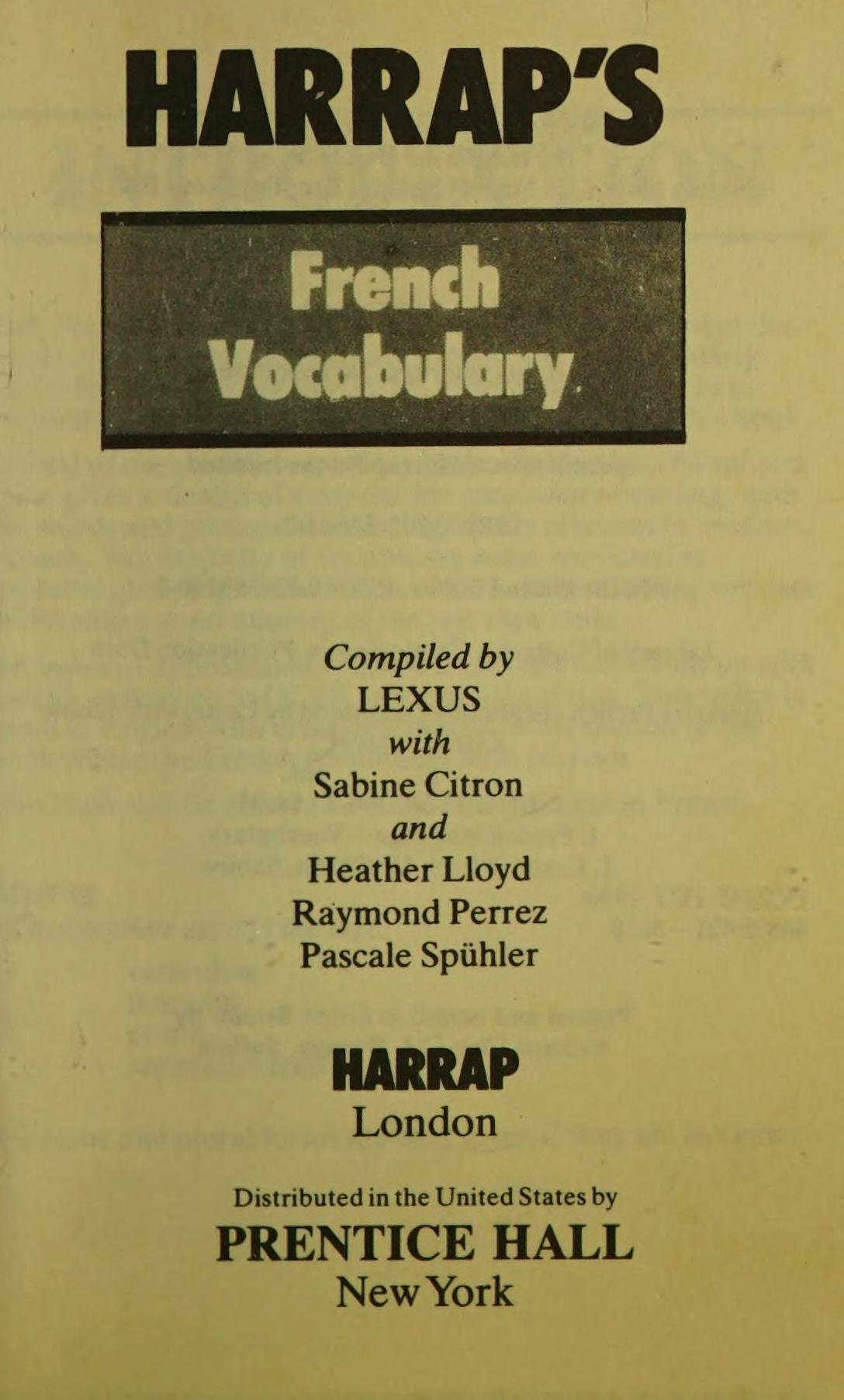 Harrap'S French Vocabulary