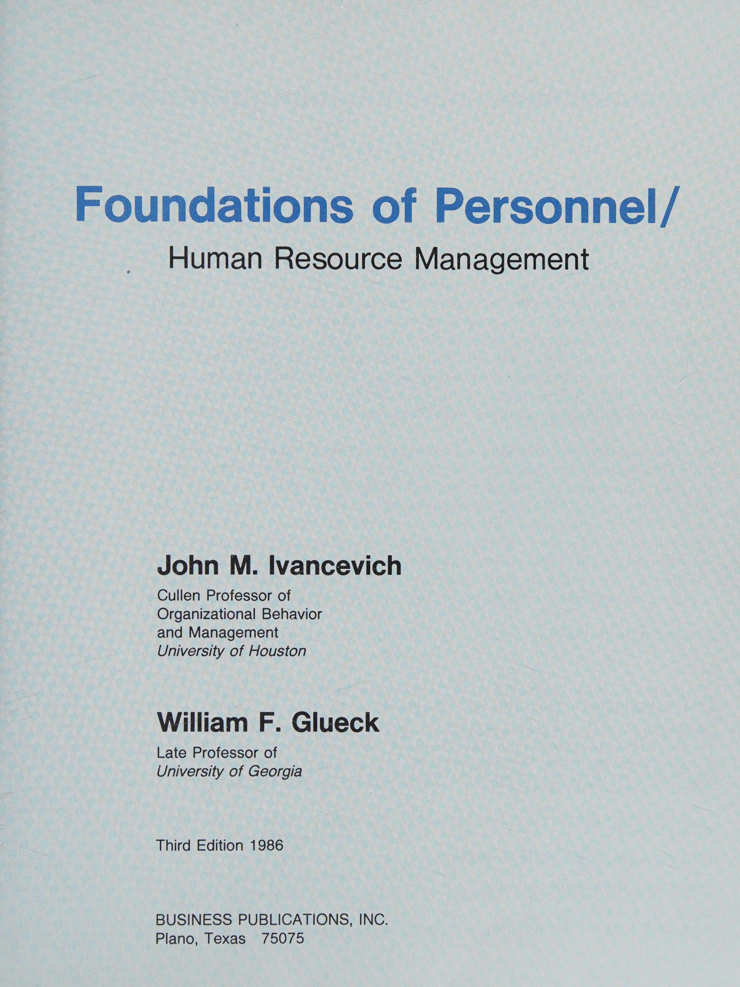 Foundations of personnel human resource management