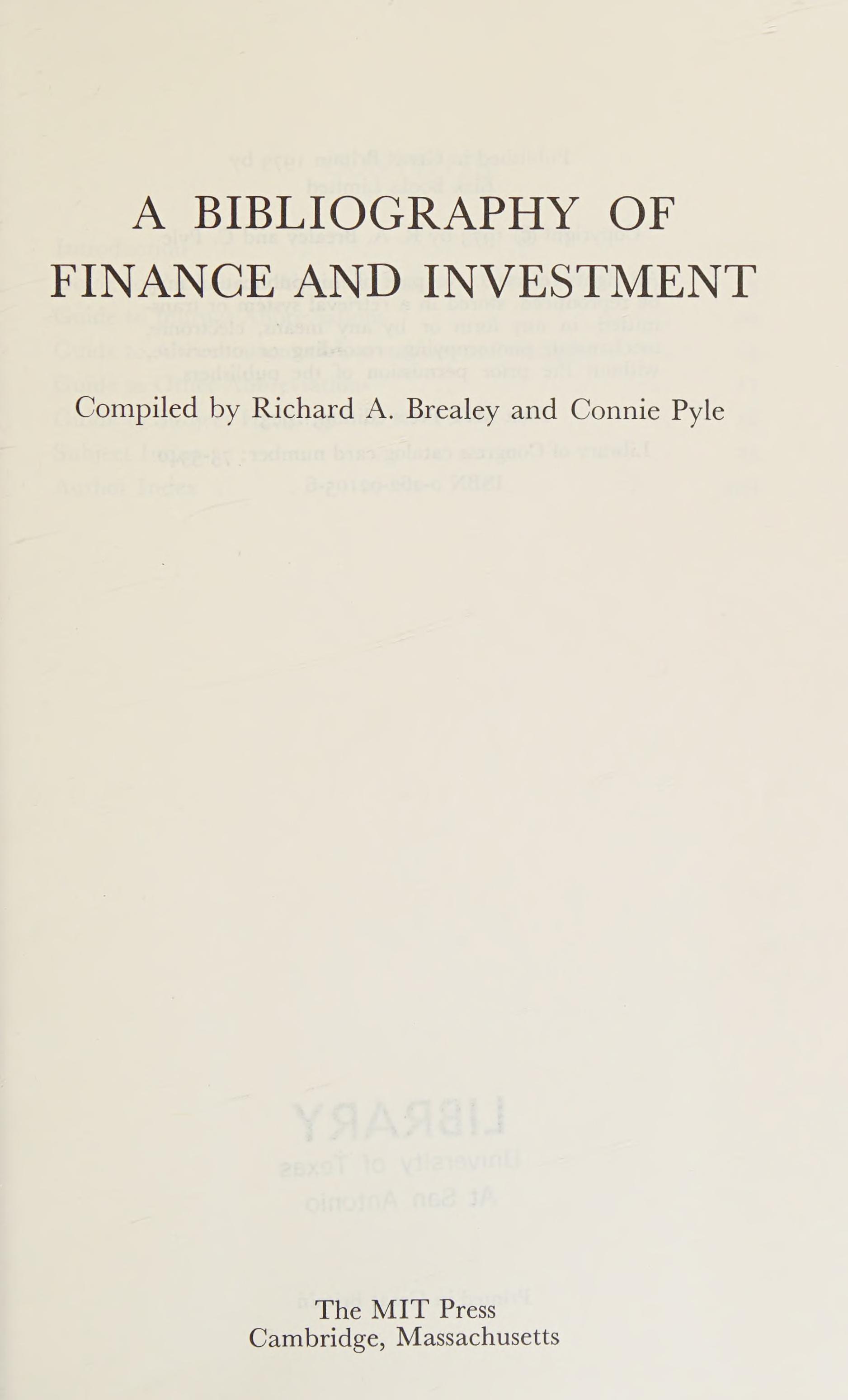 A Bibliography Of Finance And Investment