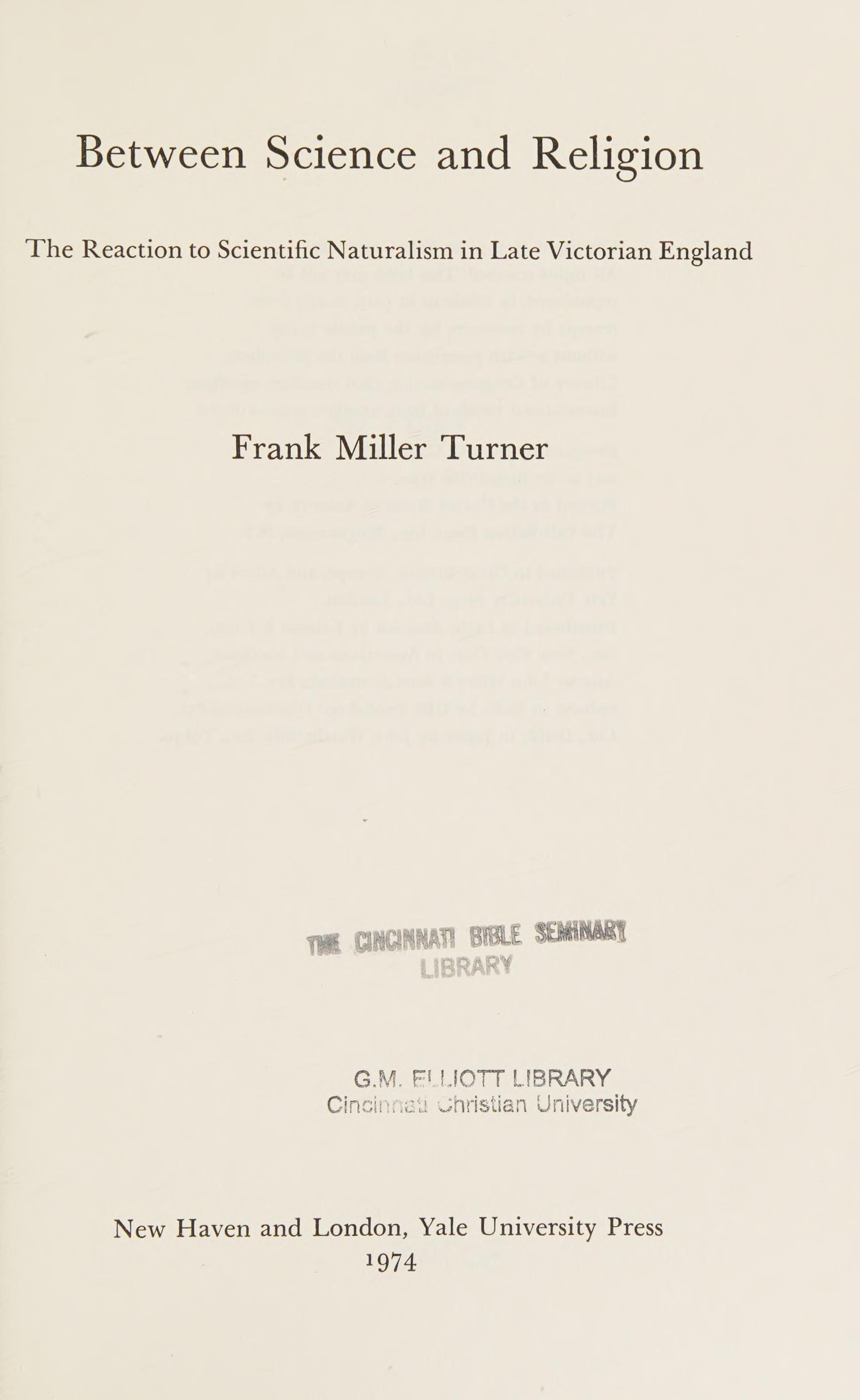Between science and religion : The reaction to scientific naturalism in late Victorian England
