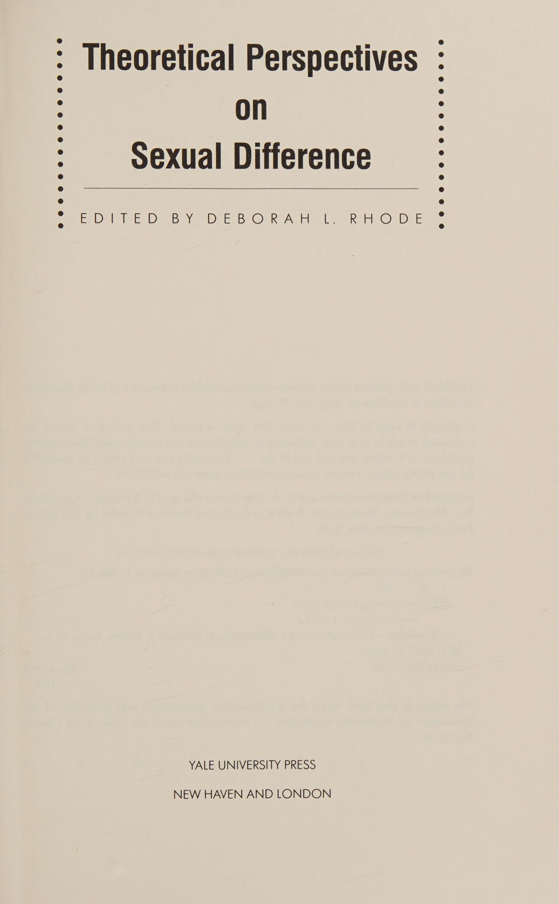 Theoretical Perspectives on Sexual Difference