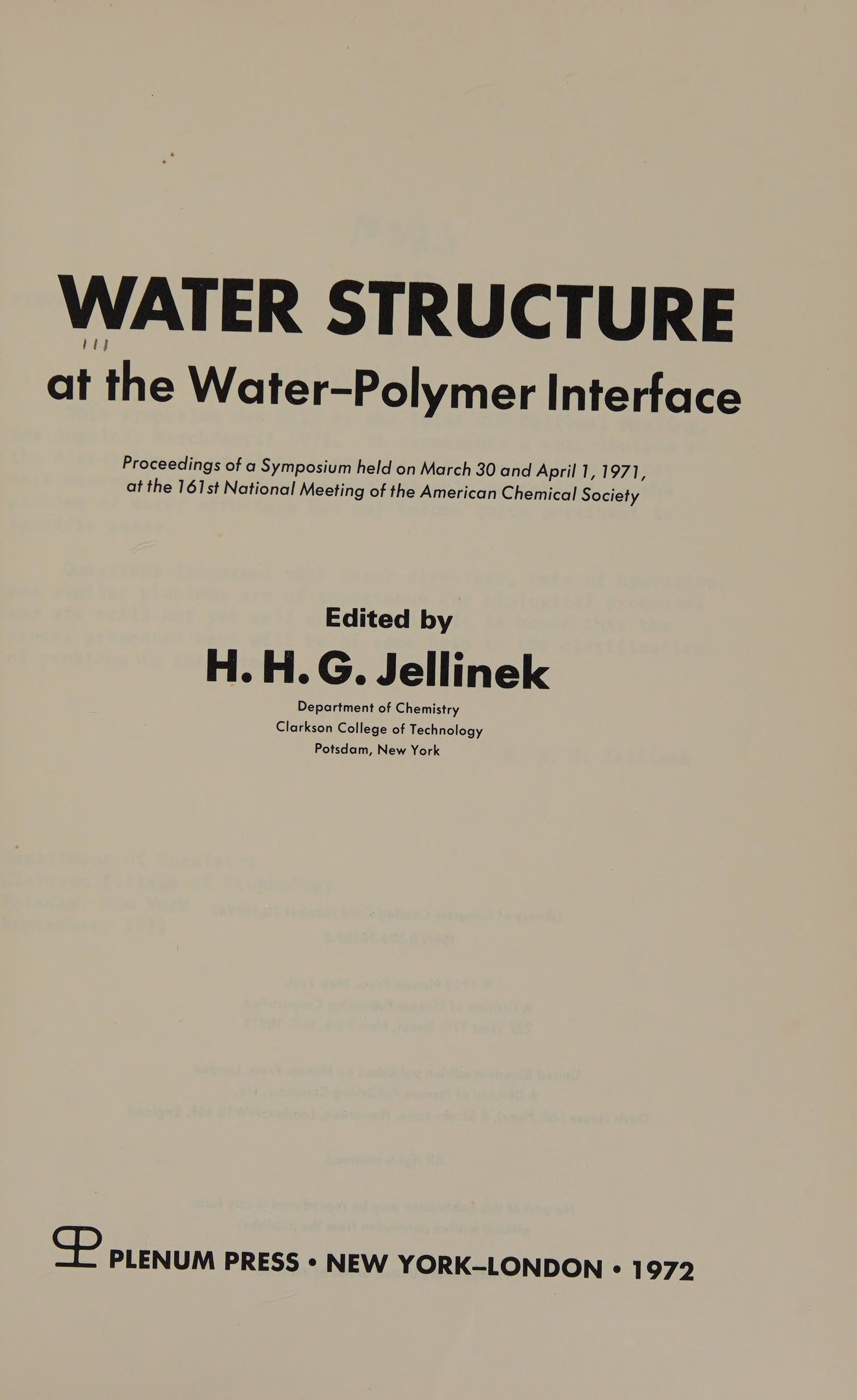 Water Structure at the Water-Polymer Interface