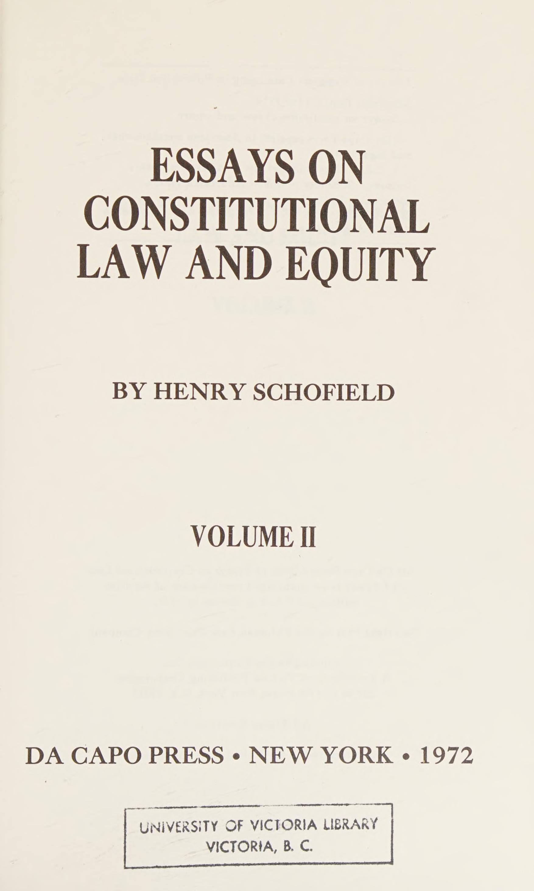Essays On Constitutional Law And Equity And Other Subjects